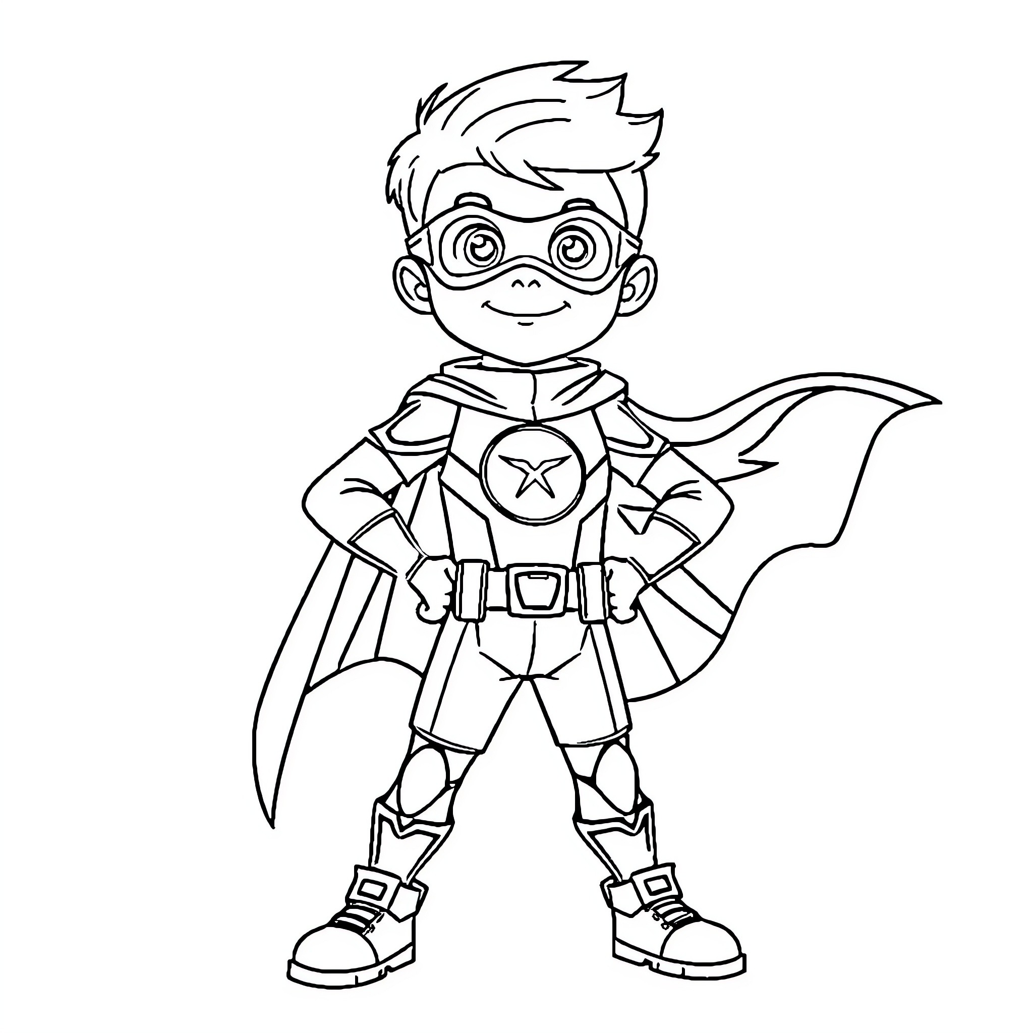 Boboiboy as a superhero in costume Coloring Page (free black-and-white line drawing printable PDF for all, from beginners to advanced learners, including children, teens, adults, and seniors)