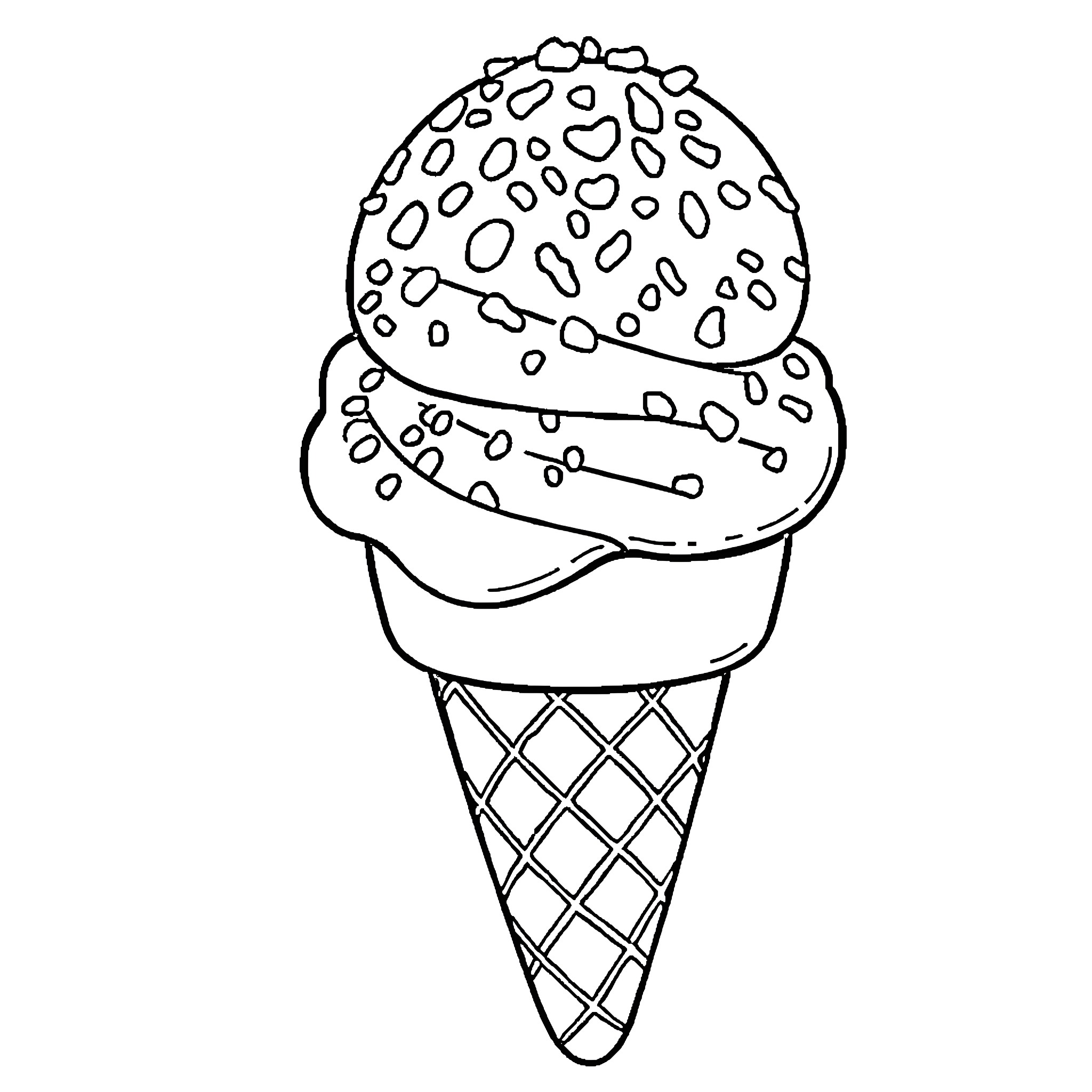 Ice Cream Cone with Decorative Sprinkles Coloring Page (free black-and-white line drawing printable PDF for all, from beginners to advanced learners, including children, teens, adults, and seniors)