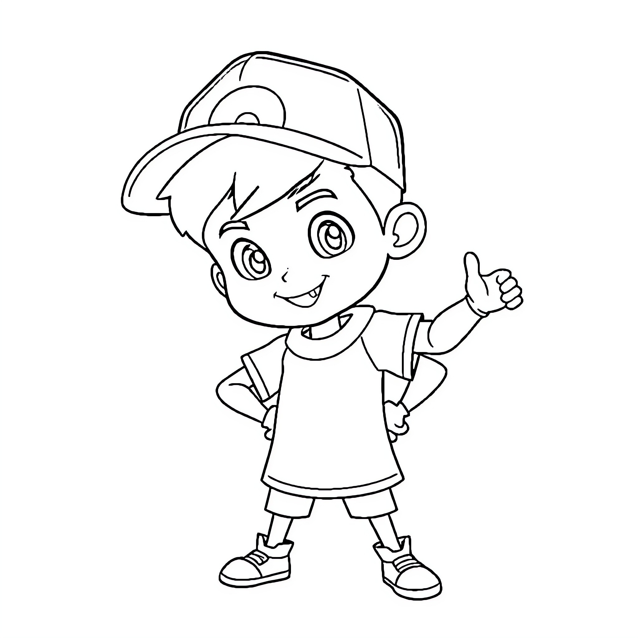 Boboiboy in cheerful and energetic pose Coloring Page (free black-and-white line drawing printable PDF for all, from beginners to advanced learners, including children, teens, adults, and seniors)