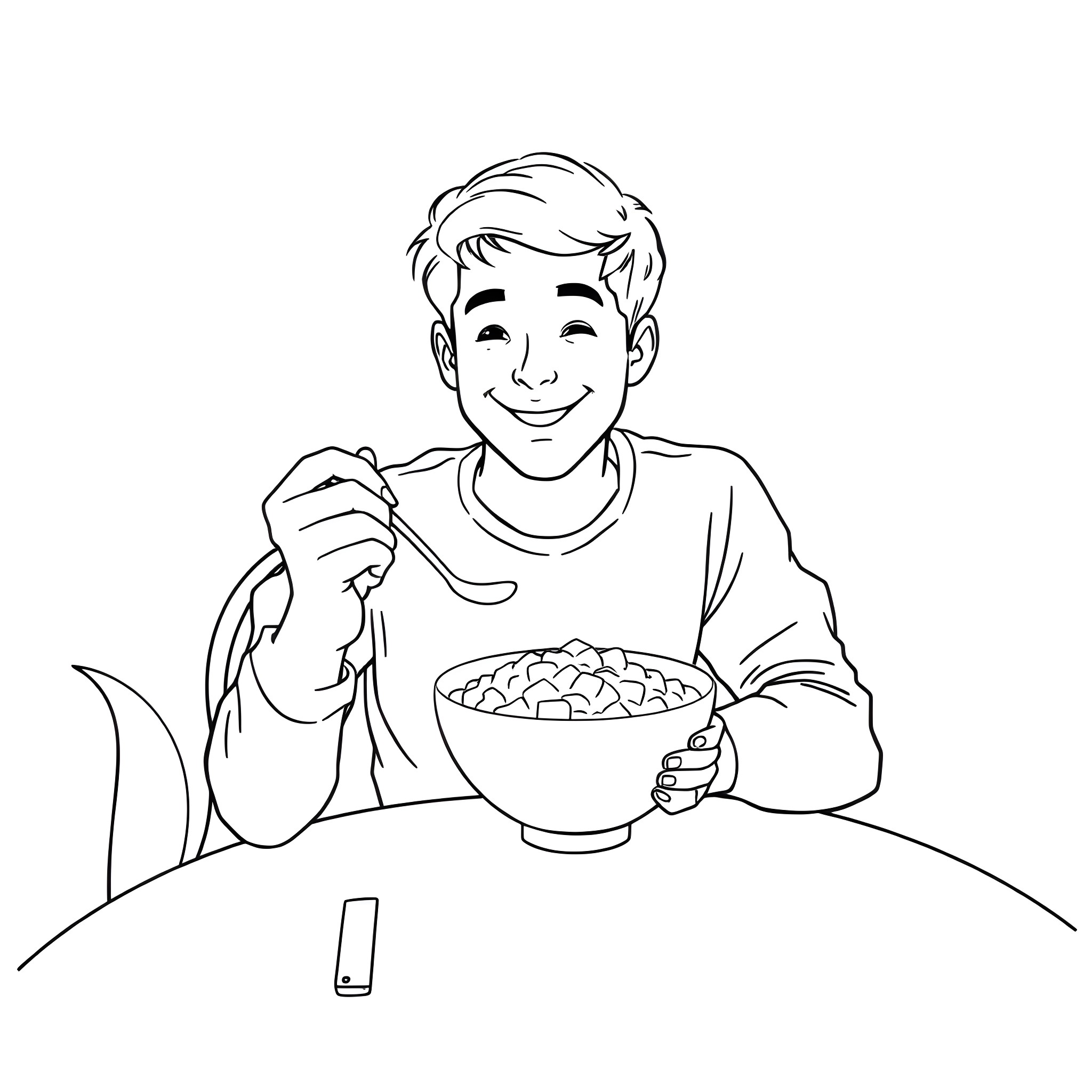 Declan Rice enjoying a meal Coloring Page (free black-and-white line drawing printable PDF for all, from beginners to advanced learners, including children, teens, adults, and seniors)