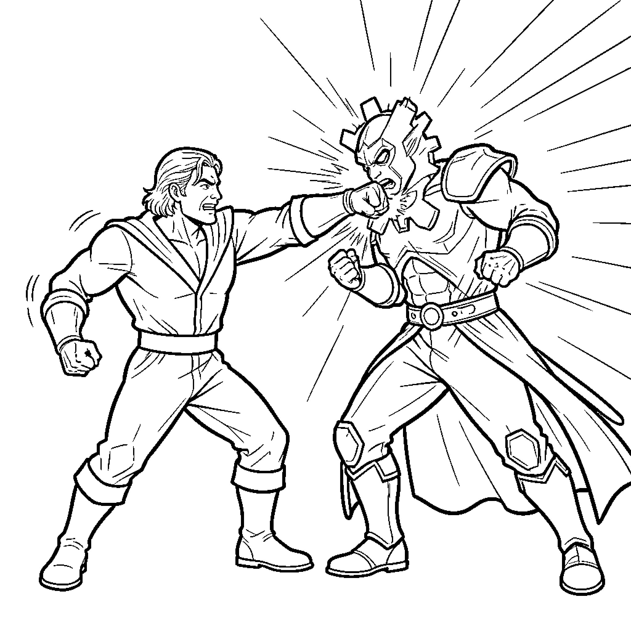Gear 5 two powerful warriors engaged in combat Coloring Page (free black-and-white line drawing printable PDF for all, from beginners to advanced learners, including children, teens, adults, and seniors)