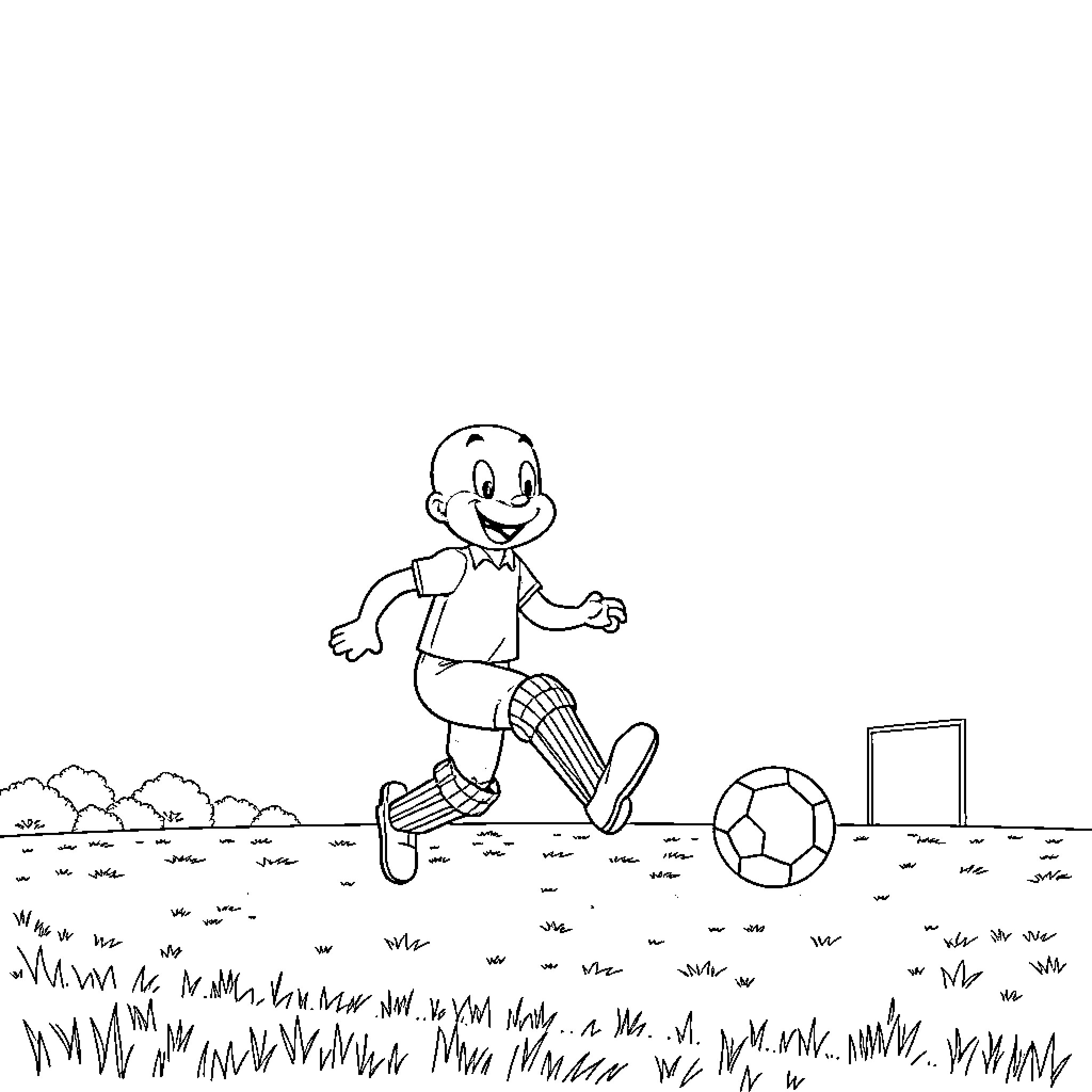 Bluey playing happily with a soccer ball in the park Coloring Page (free black-and-white line drawing printable PDF for all, from beginners to advanced learners, including children, teens, adults, and seniors)