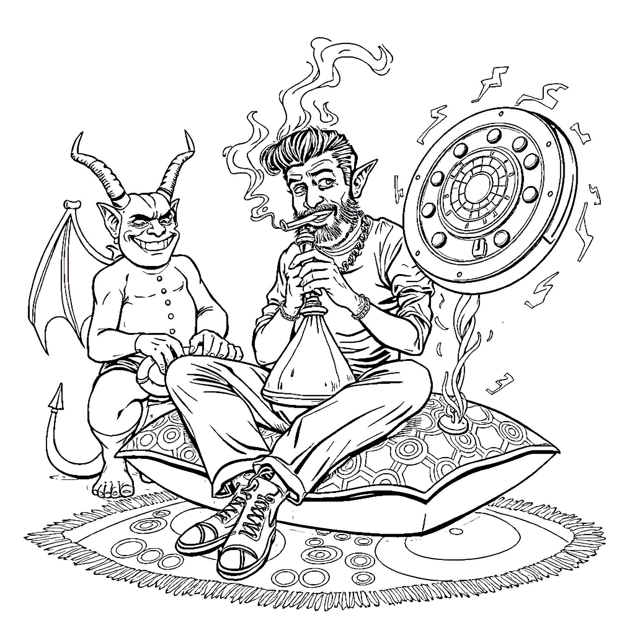 Mark Appleyard's Magical Musings with Demonic Companions Coloring Page (free black-and-white line drawing printable PDF for all, from beginners to advanced learners, including children, teens, adults, and seniors)
