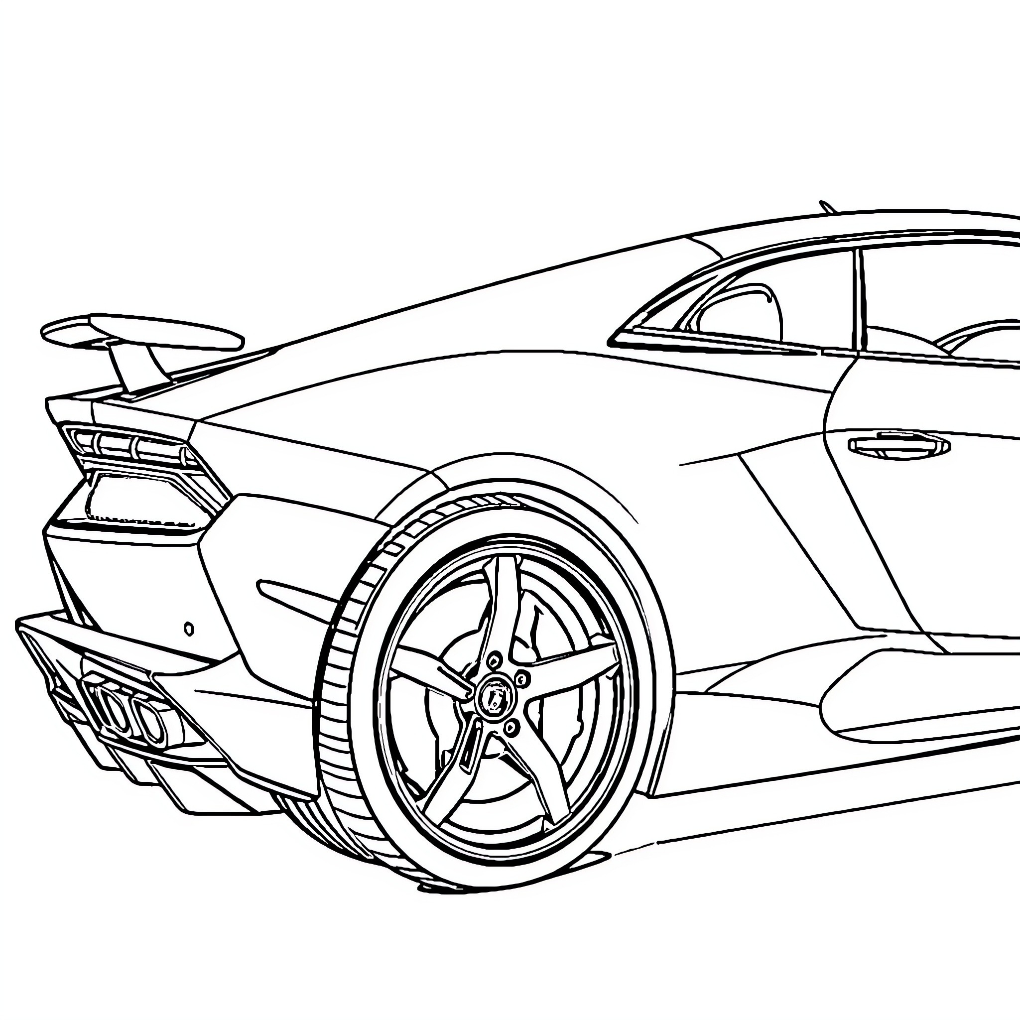 Lamborghini supercar with stylized design elements Coloring Page (free black-and-white line drawing printable PDF for all, from beginners to advanced learners, including children, teens, adults, and seniors)
