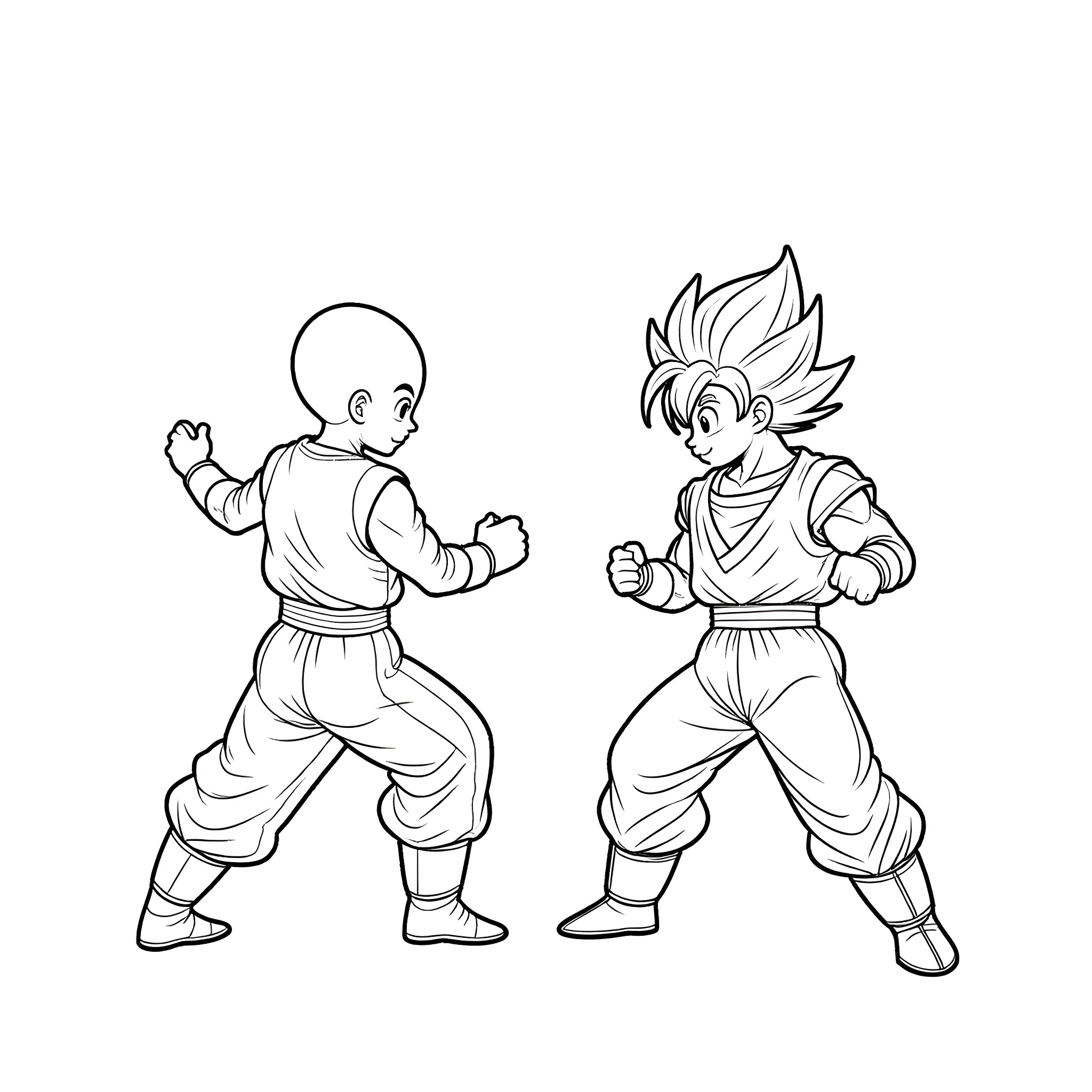 Saitama characters in battle stances Coloring Page (free black-and-white line drawing printable PDF for all, from beginners to advanced learners, including children, teens, adults, and seniors)