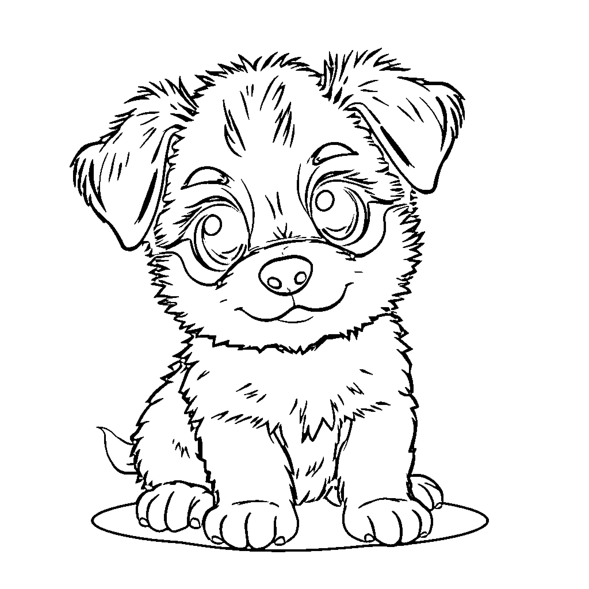 Cute Playful Puppy Sketch Coloring Page (free black-and-white line drawing printable PDF for all, from beginners to advanced learners, including children, teens, adults, and seniors)
