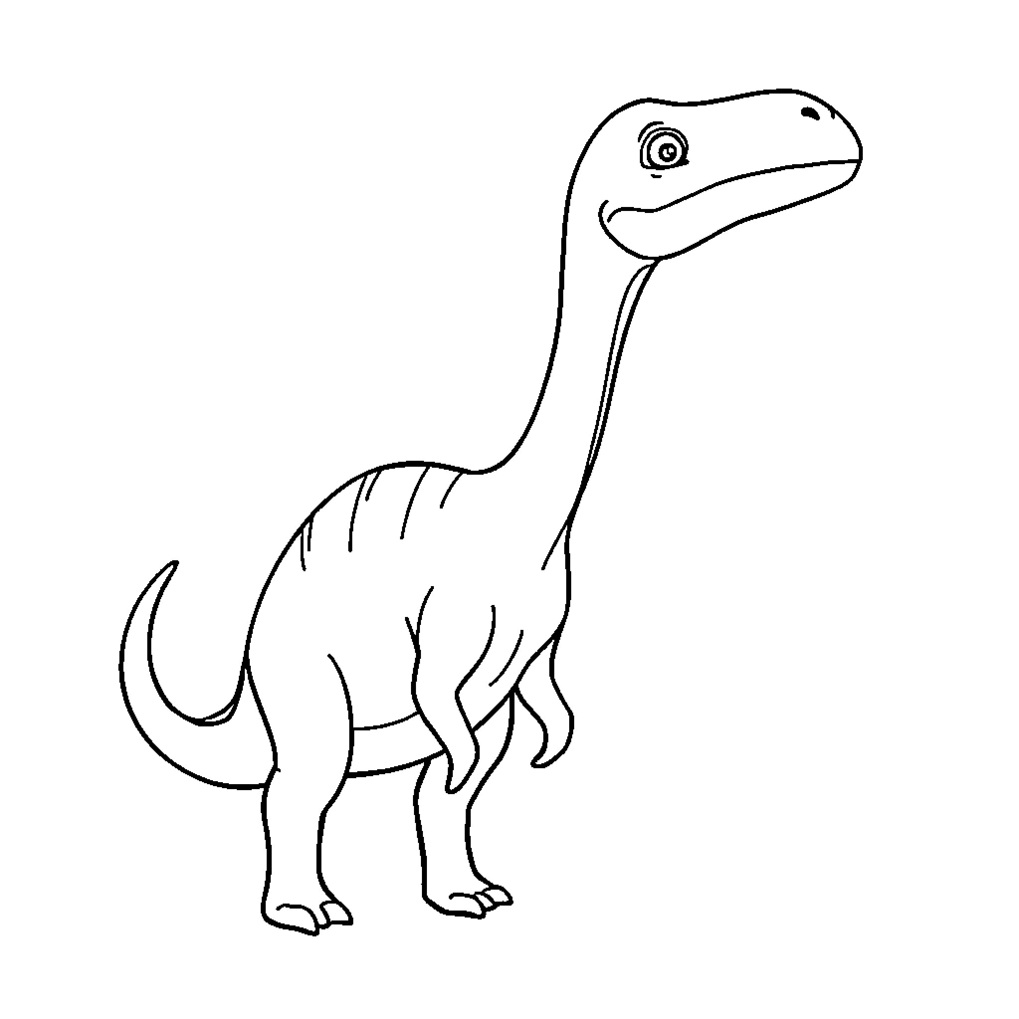 Dinosaur with friendly expression Coloring Page (free black-and-white line drawing printable PDF for all, from beginners to advanced learners, including children, teens, adults, and seniors)
