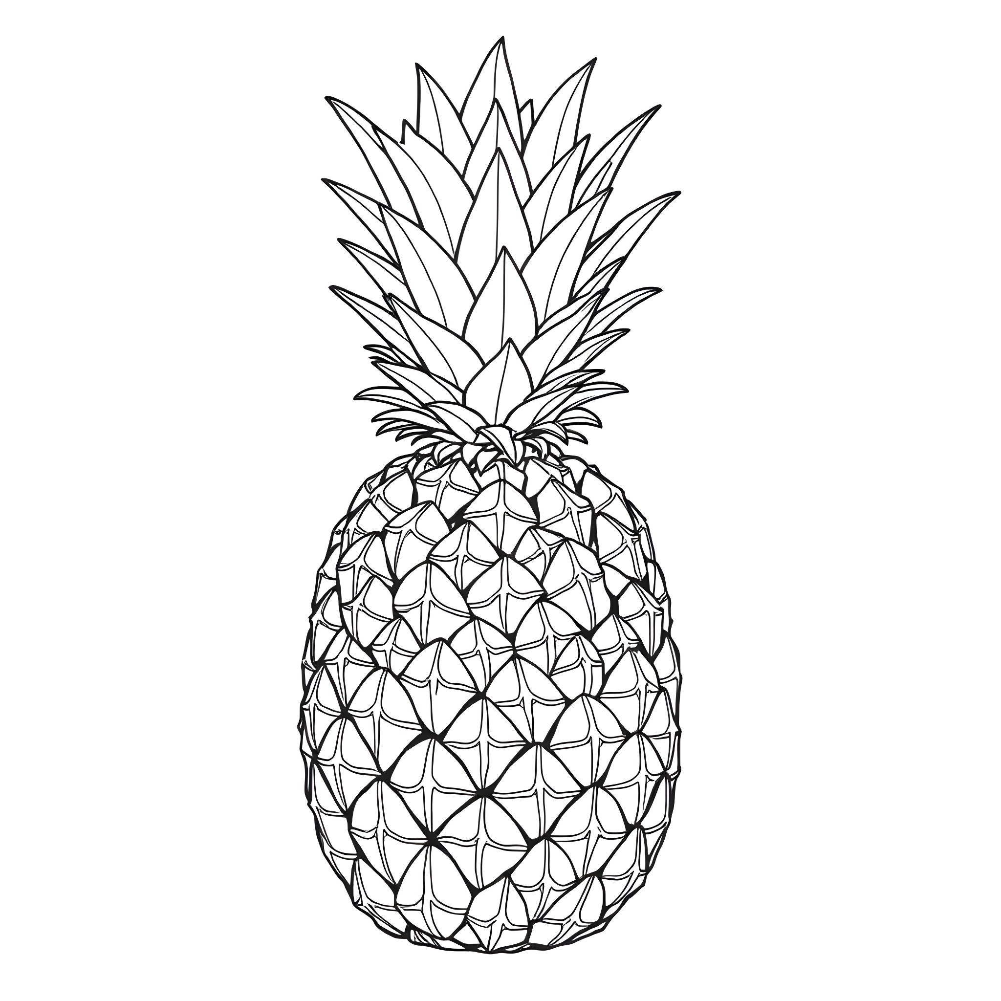 Pineapple line art illustration Coloring Page (free black-and-white line drawing printable PDF for all, from beginners to advanced learners, including children, teens, adults, and seniors)