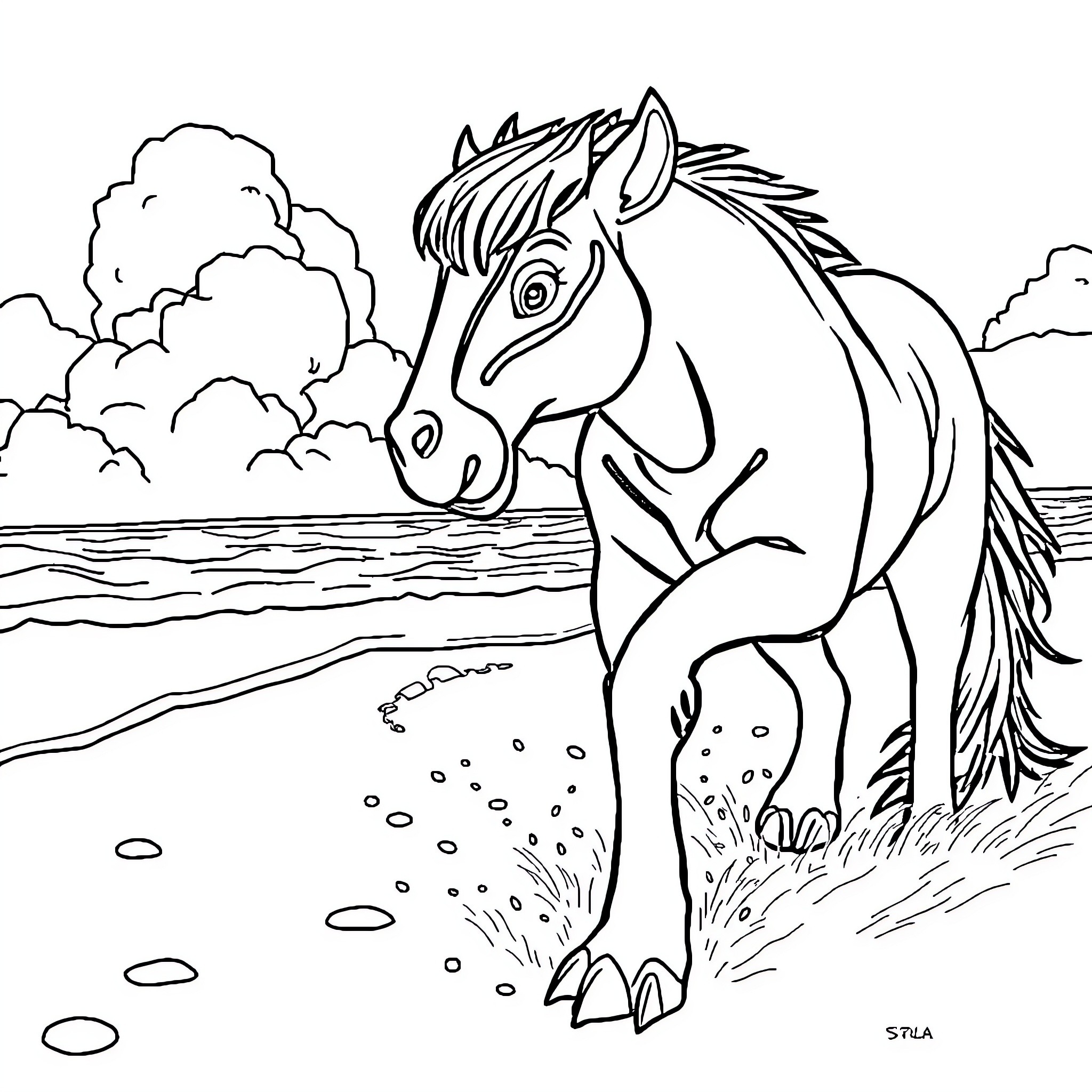 Bilma's Adventure by the Lakeside Coloring Page (free black-and-white line drawing printable PDF for all, from beginners to advanced learners, including children, teens, adults, and seniors)