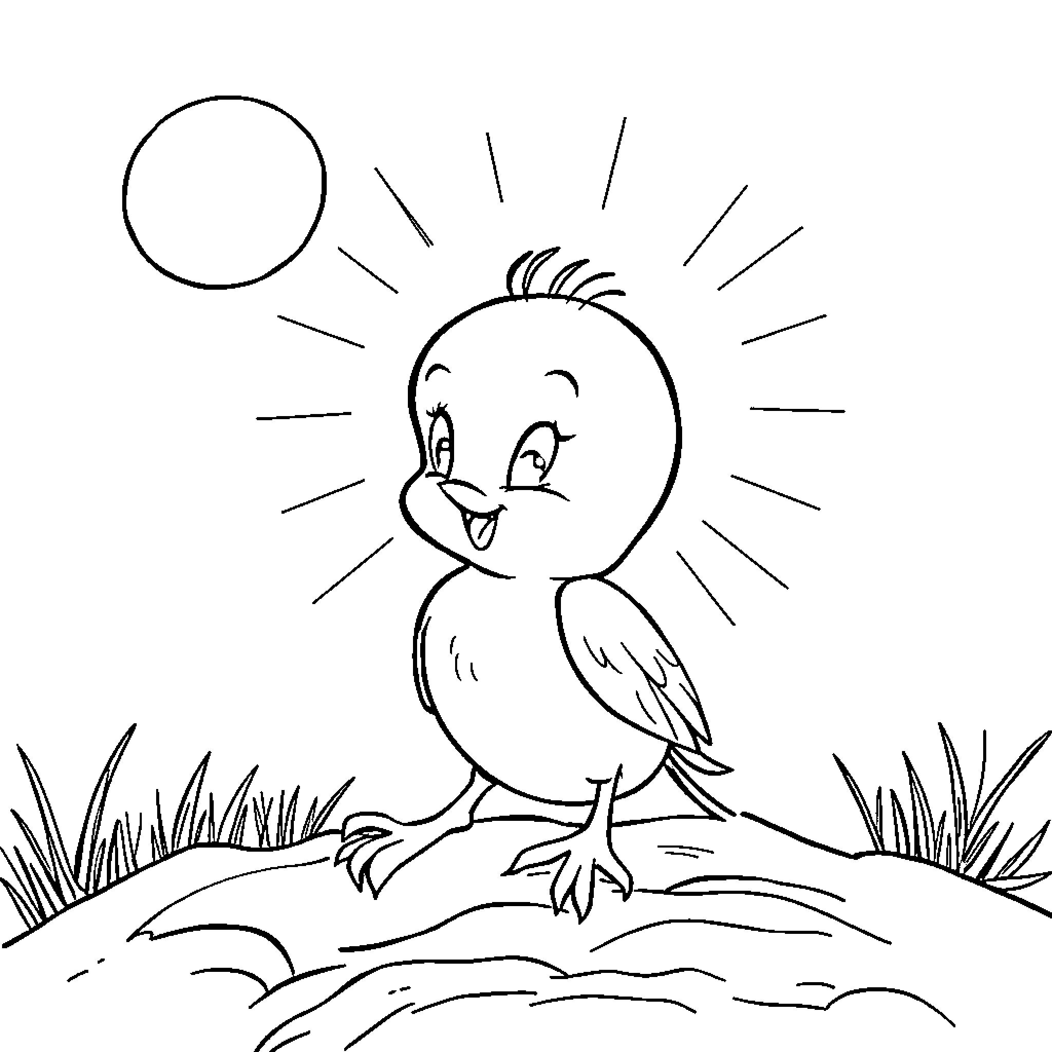 Tweety bird cheerfully playing in the sun Coloring Page (free black-and-white line drawing printable PDF for all, from beginners to advanced learners, including children, teens, adults, and seniors)