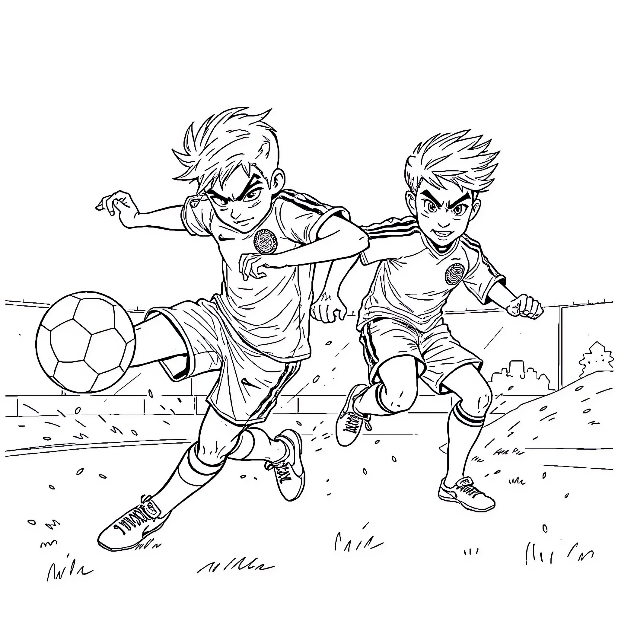 Blue Lock: Intense Football Showdown Coloring Page (free black-and-white line drawing printable PDF for all, from beginners to advanced learners, including children, teens, adults, and seniors)