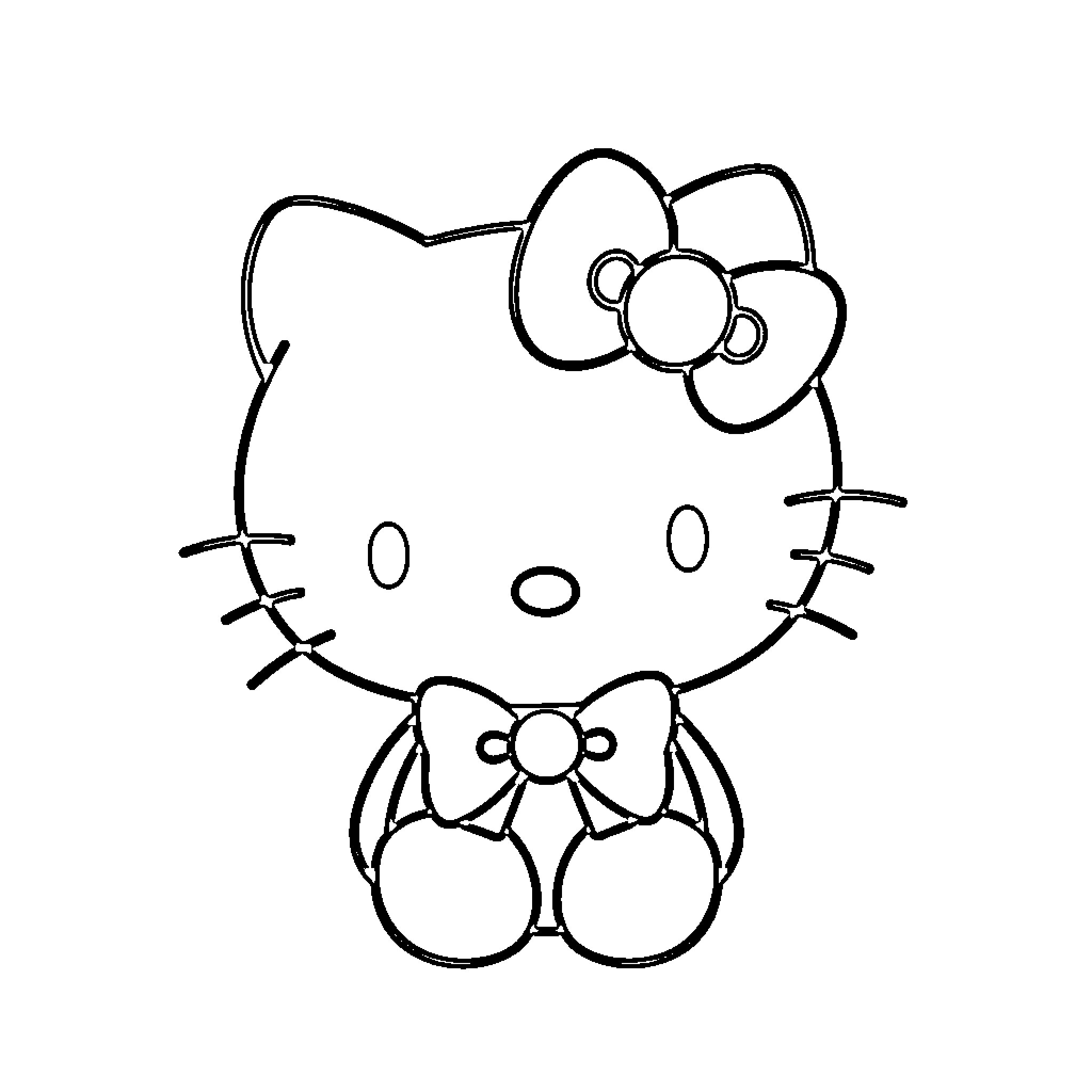Hello Kitty in a simple outline drawing Coloring Page (free black-and-white line drawing printable PDF for all, from beginners to advanced learners, including children, teens, adults, and seniors)