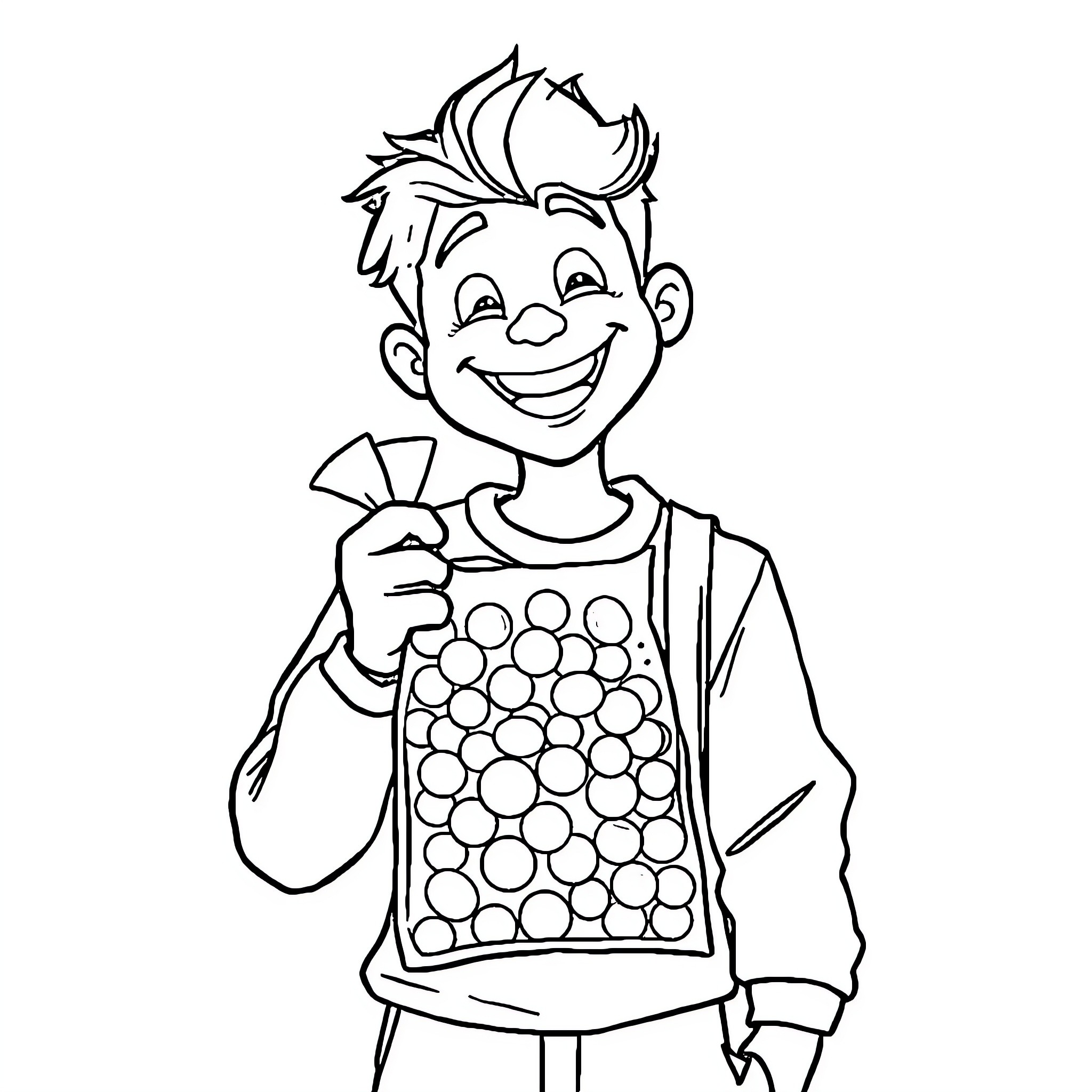 Candy Lover's Cheerful Delight Coloring Page (free black-and-white line drawing printable PDF for all, from beginners to advanced learners, including children, teens, adults, and seniors)