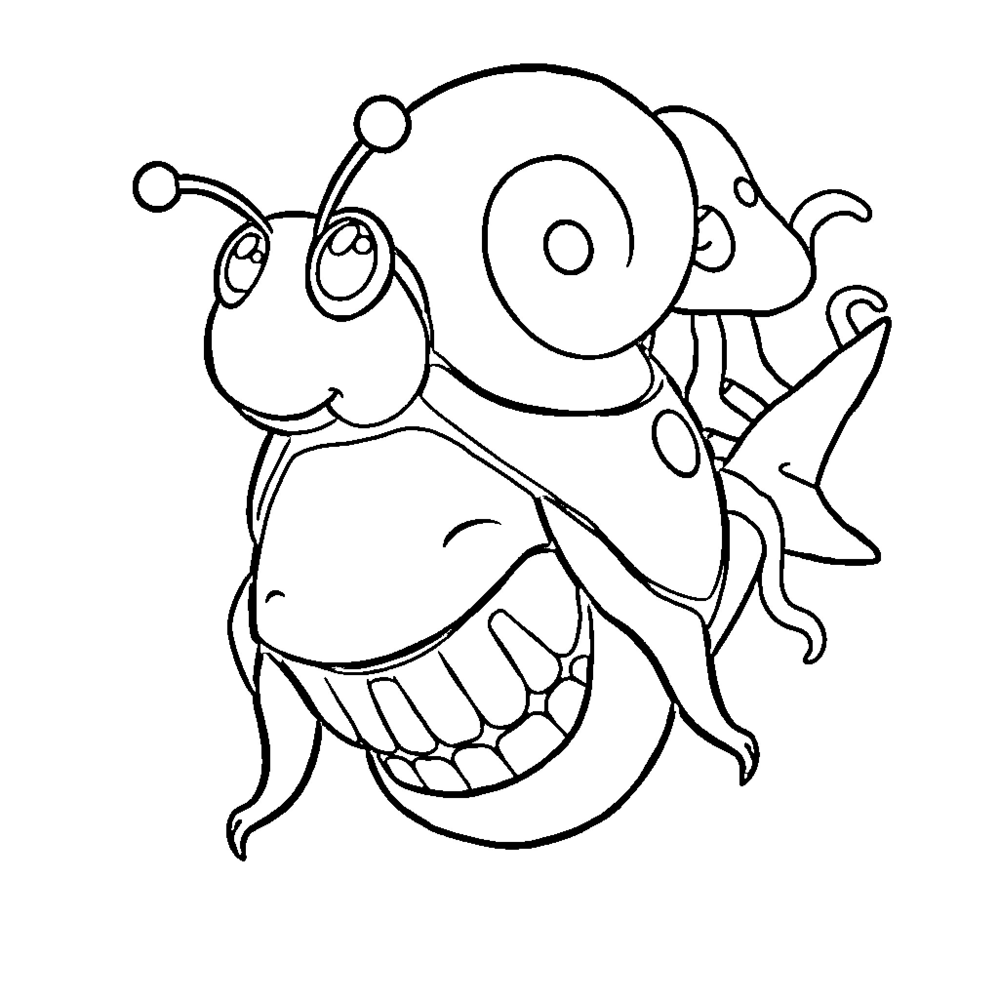 Ladybug with a silly expression Coloring Page (free black-and-white line drawing printable PDF for all, from beginners to advanced learners, including children, teens, adults, and seniors)