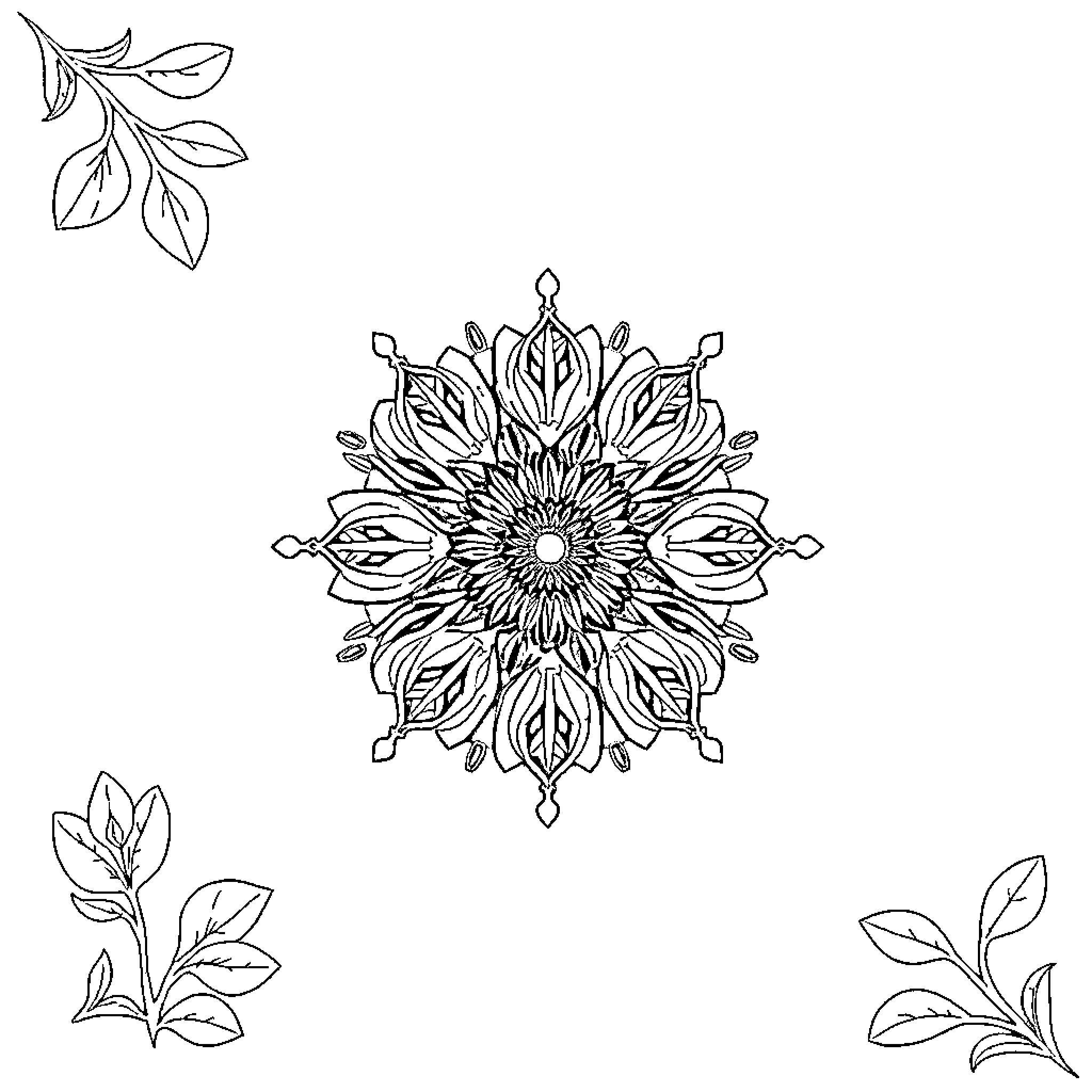 Nature's Intricate Floral Design Coloring Page (free black-and-white line drawing printable PDF for all, from beginners to advanced learners, including children, teens, adults, and seniors)
