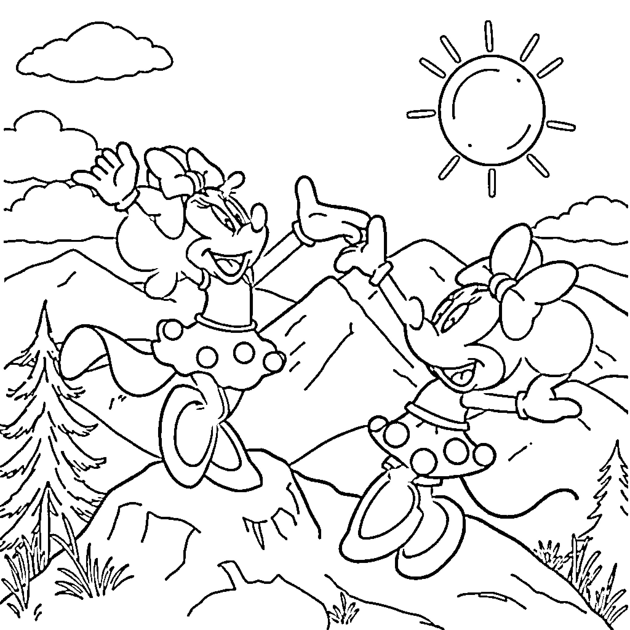 Bluey's Playful Adventure in the Mountains Coloring Page (free black-and-white line drawing printable PDF for all, from beginners to advanced learners, including children, teens, adults, and seniors)