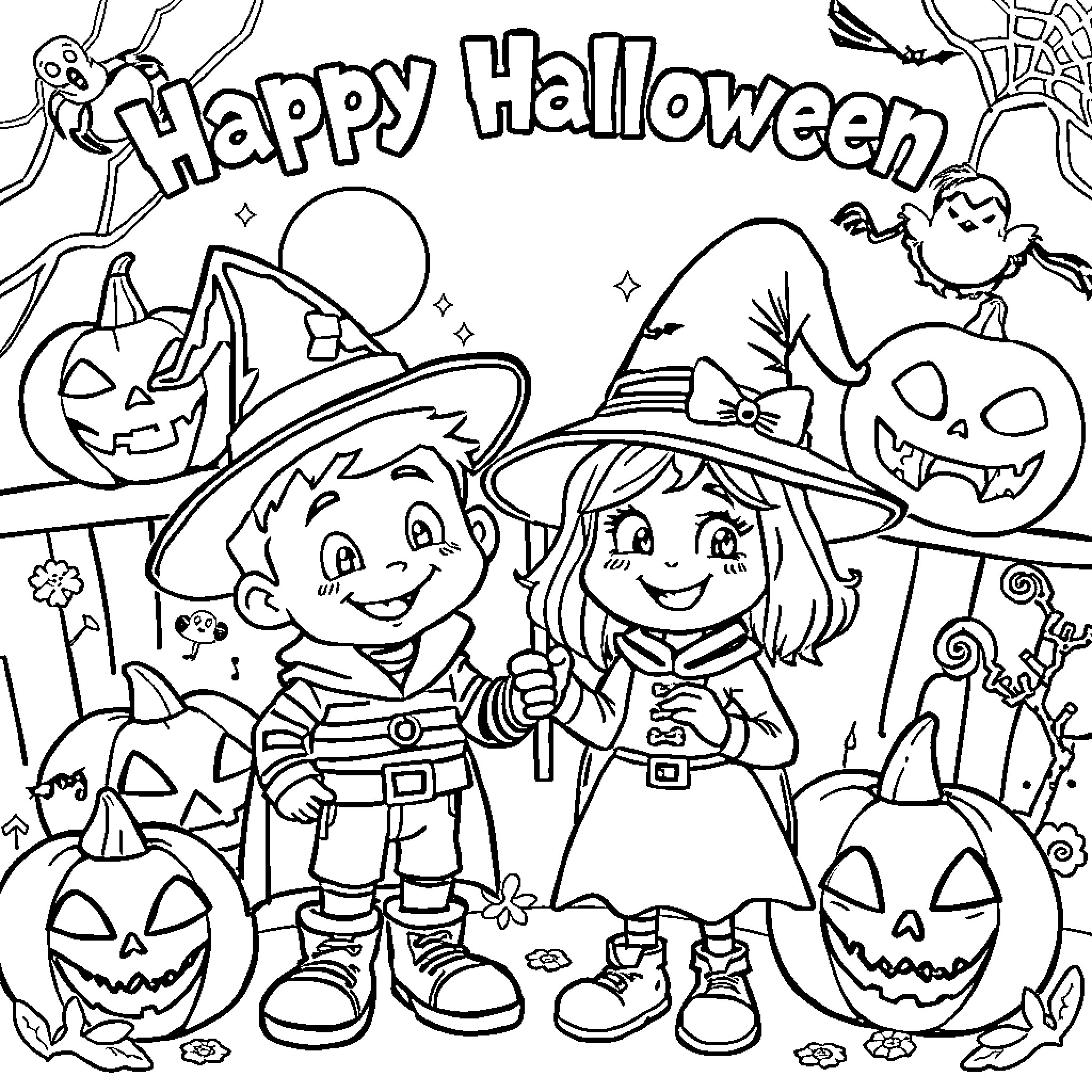 Steve's Spooky Halloween Adventure Coloring Page (free black-and-white line drawing printable PDF for all, from beginners to advanced learners, including children, teens, adults, and seniors)