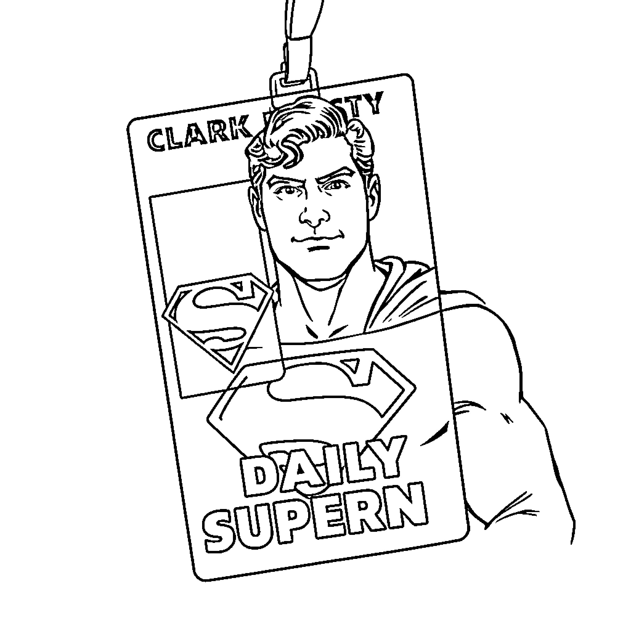 Clark Kent's Daily Superhero Identity Badge Coloring Page (free black-and-white line drawing printable PDF for all, from beginners to advanced learners, including children, teens, adults, and seniors)