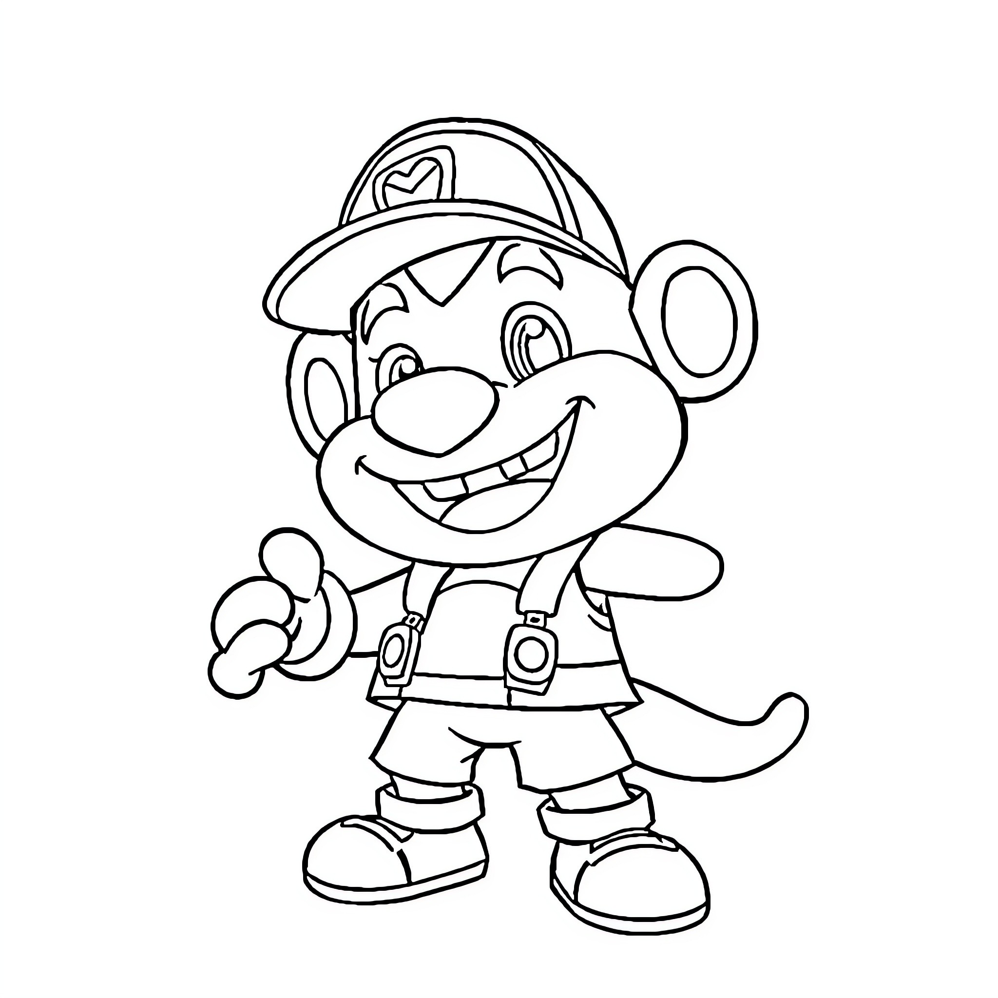 Chester the cheerful plumber in uniform Coloring Page (free black-and-white line drawing printable PDF for all, from beginners to advanced learners, including children, teens, adults, and seniors)