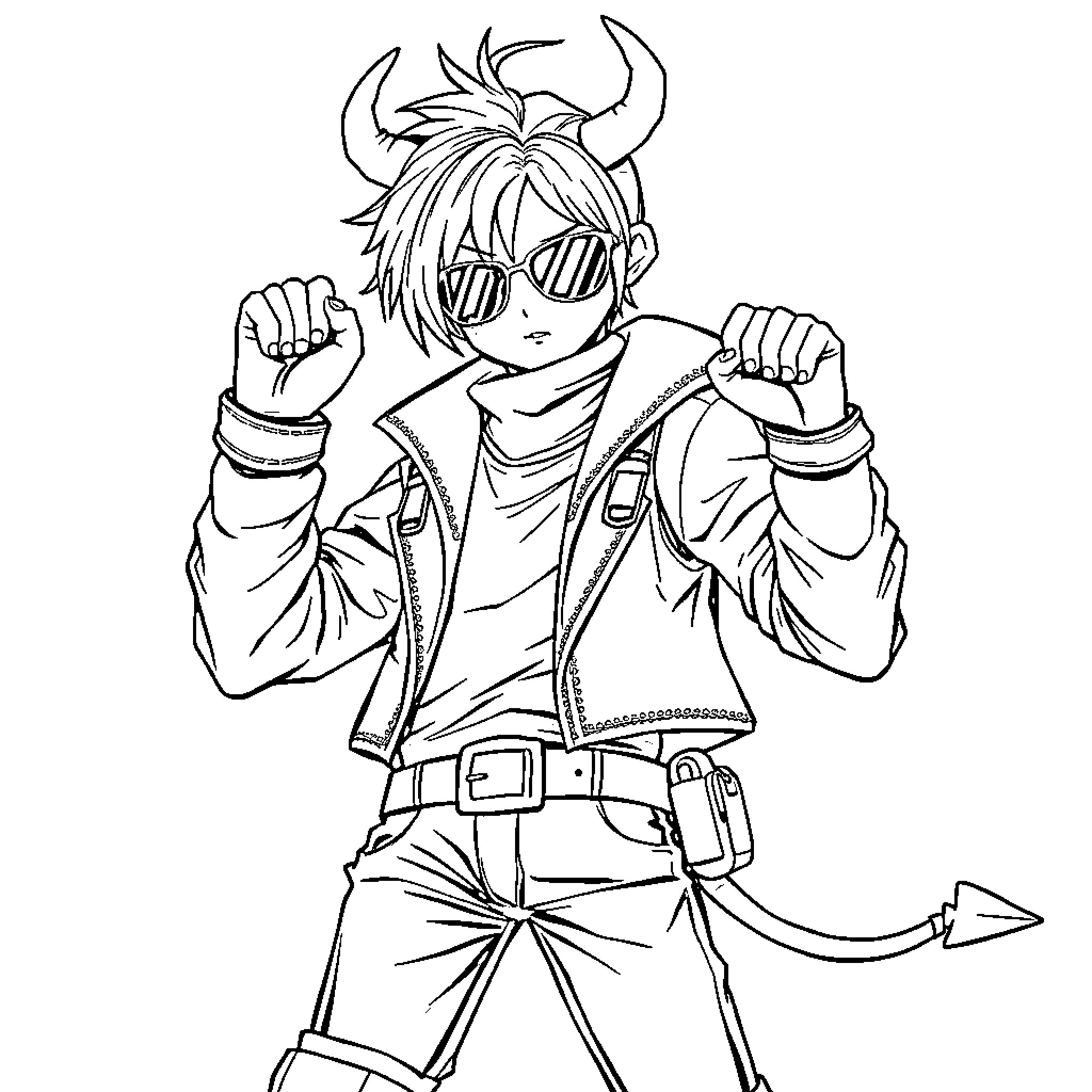 Rumi's Energetic Anime-Inspired Pose Coloring Page (free black-and-white line drawing printable PDF for all, from beginners to advanced learners, including children, teens, adults, and seniors)