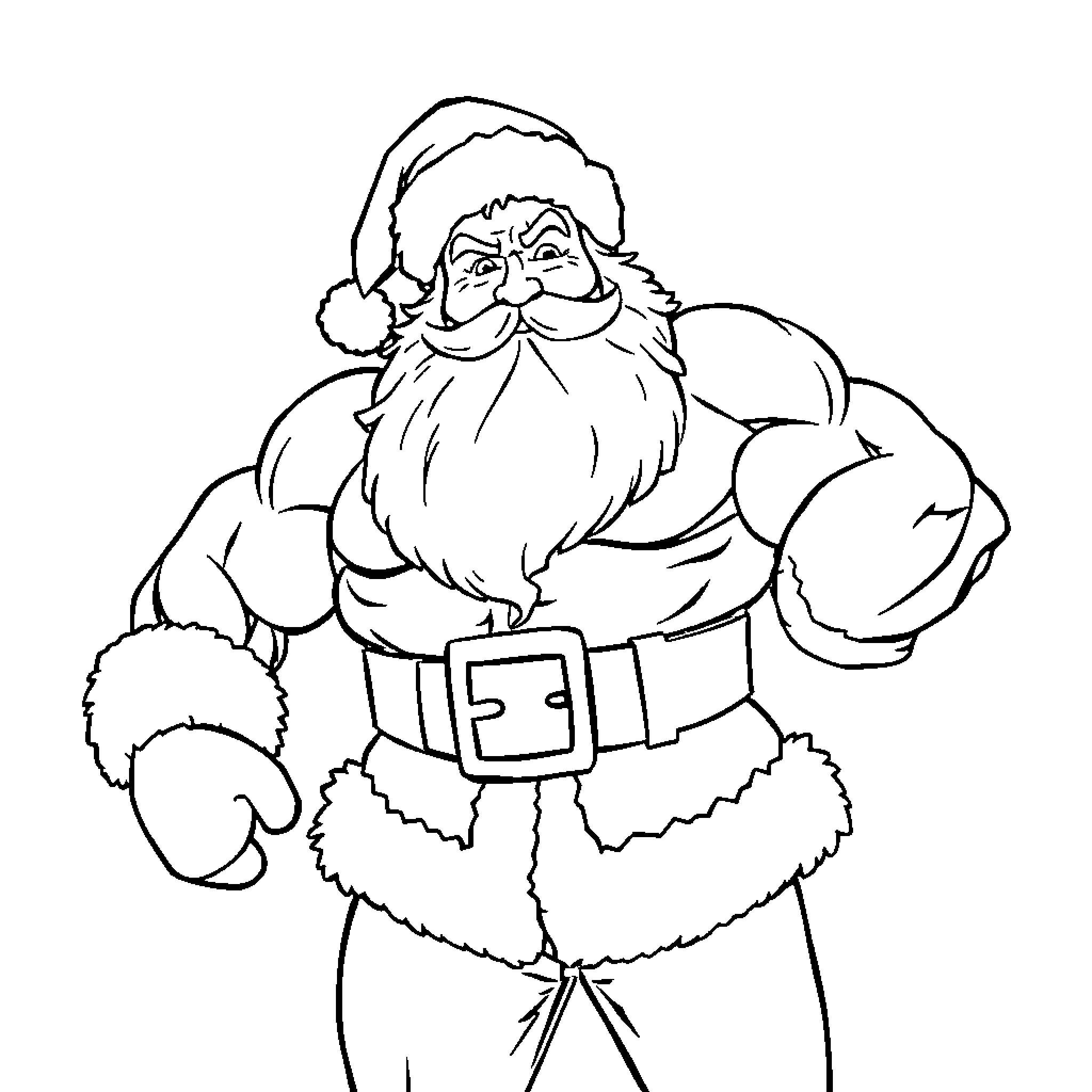 Santa Claus in a Jolly Pose Coloring Page (free black-and-white line drawing printable PDF for all, from beginners to advanced learners, including children, teens, adults, and seniors)