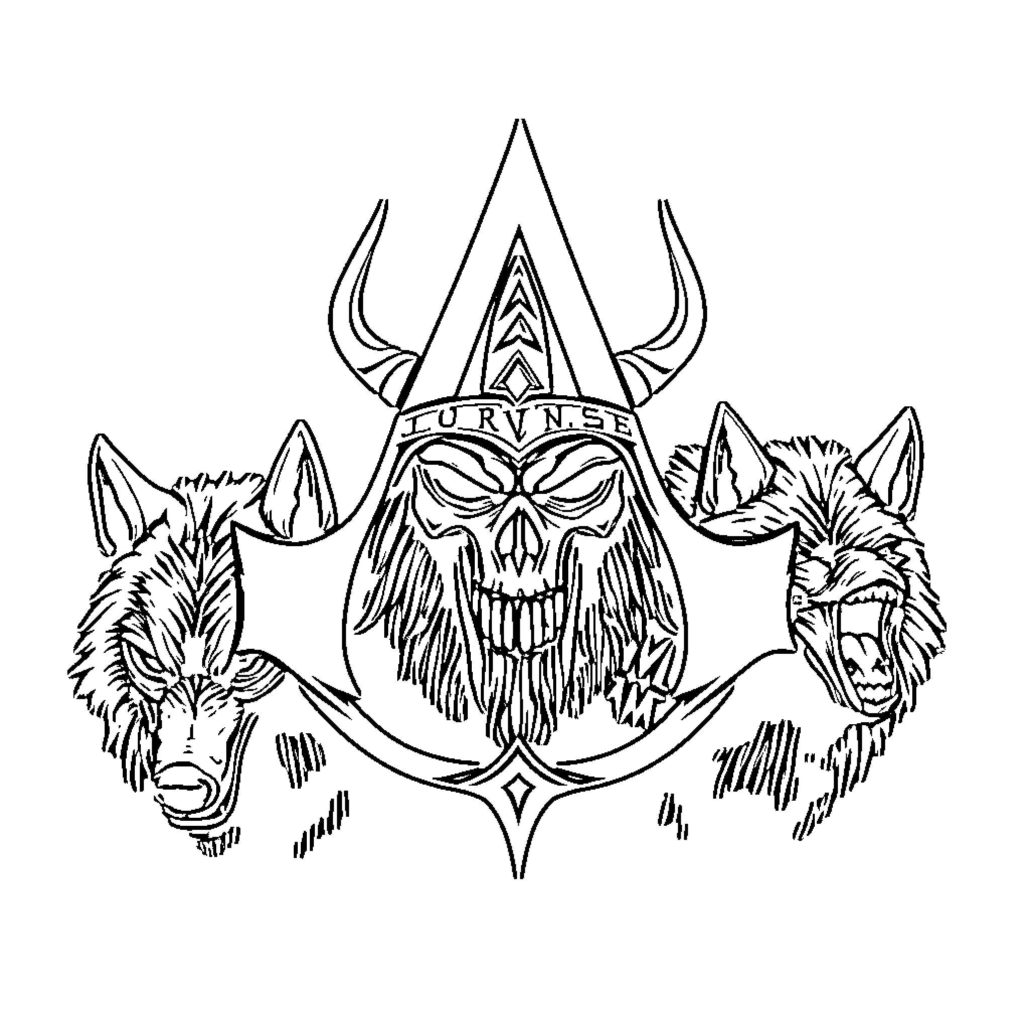Assassin's Ritual with Fearsome Wolves Coloring Page (free black-and-white line drawing printable PDF for all, from beginners to advanced learners, including children, teens, adults, and seniors)