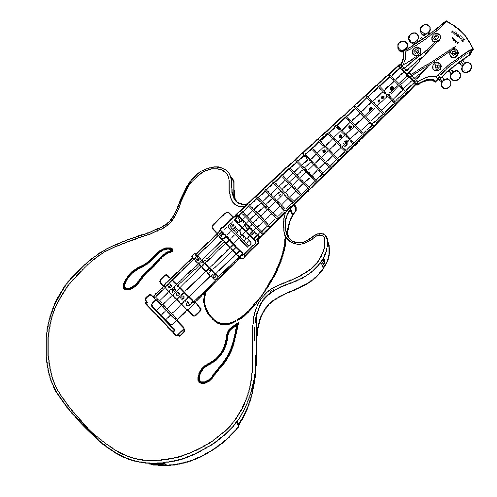 Guitar in detailed line art illustration Coloring Page (free black-and-white line drawing printable PDF for all, from beginners to advanced learners, including children, teens, adults, and seniors)