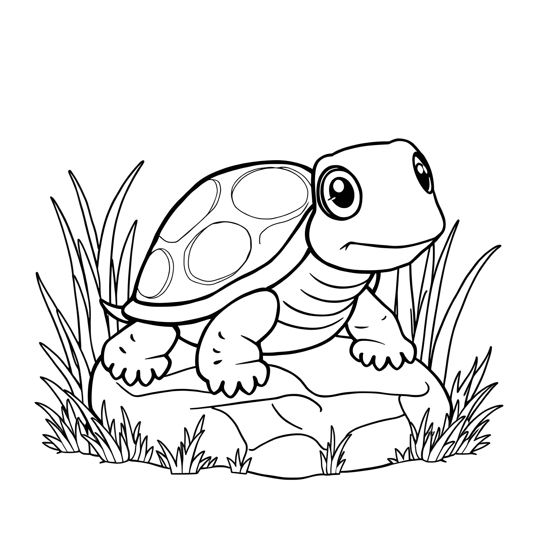 Turtle exploring the grass Coloring Page (free black-and-white line drawing printable PDF for all, from beginners to advanced learners, including children, teens, adults, and seniors)
