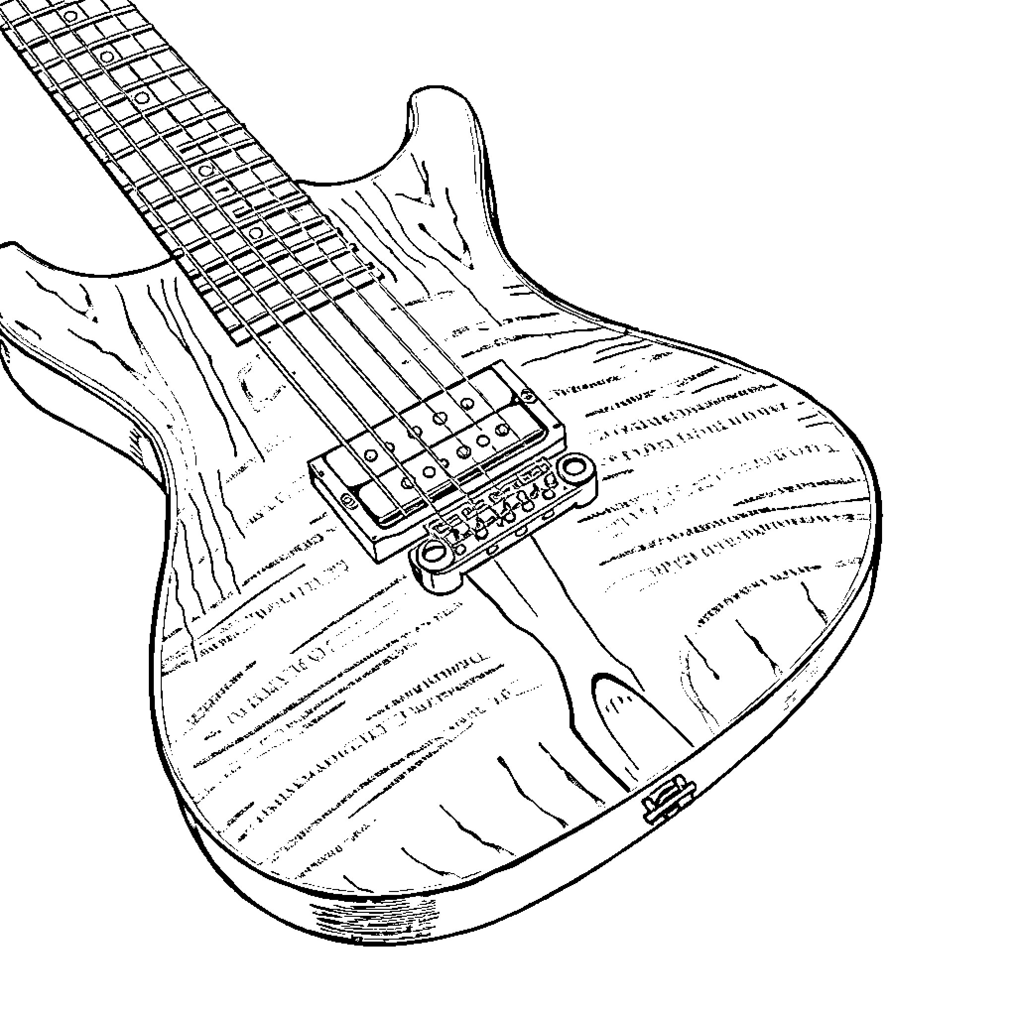 PRS Guitar with Intricate Fretboard and Hardware Coloring Page (free black-and-white line drawing printable PDF for all, from beginners to advanced learners, including children, teens, adults, and seniors)