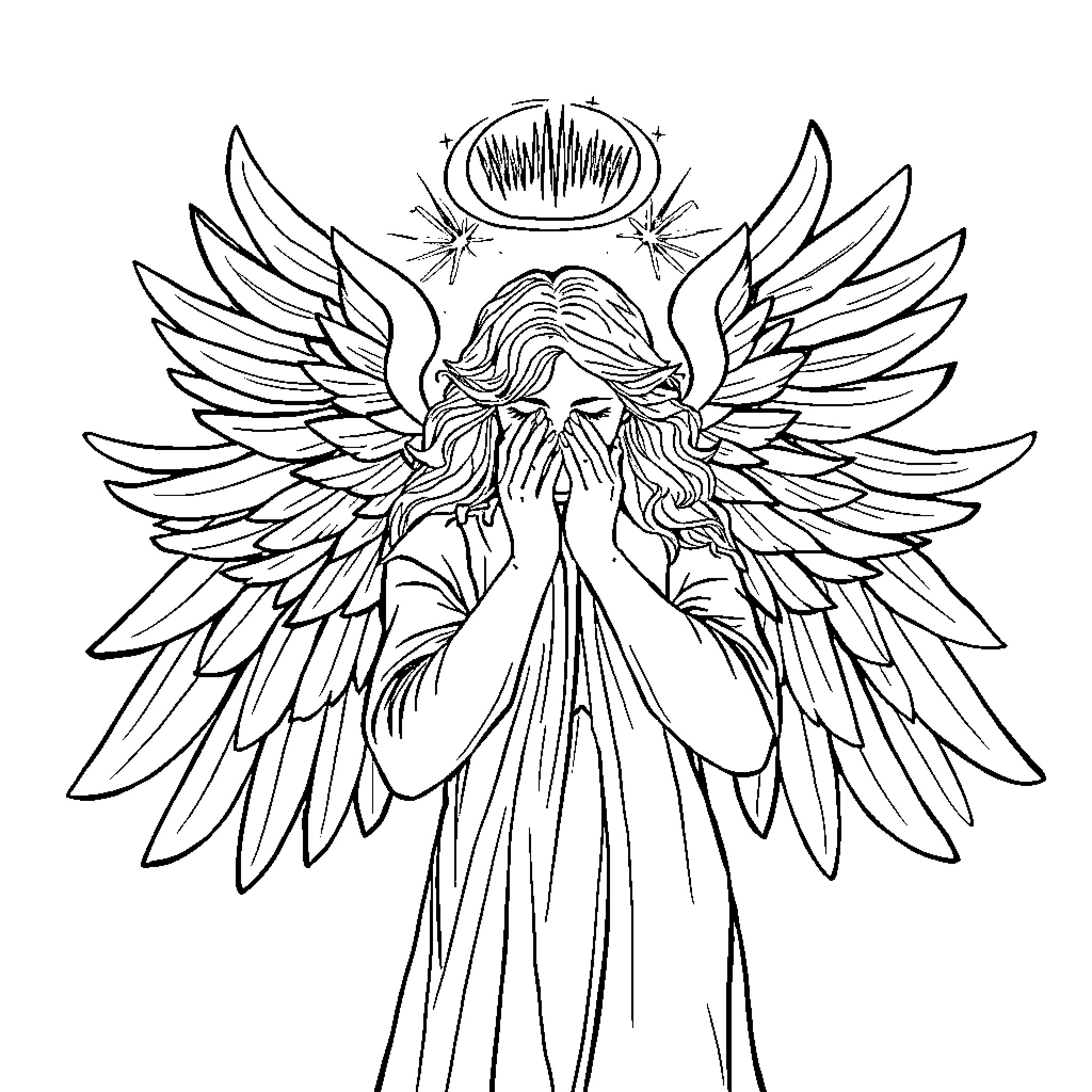 Angel of grace and solace Coloring Page (free black-and-white line drawing printable PDF for all, from beginners to advanced learners, including children, teens, adults, and seniors)