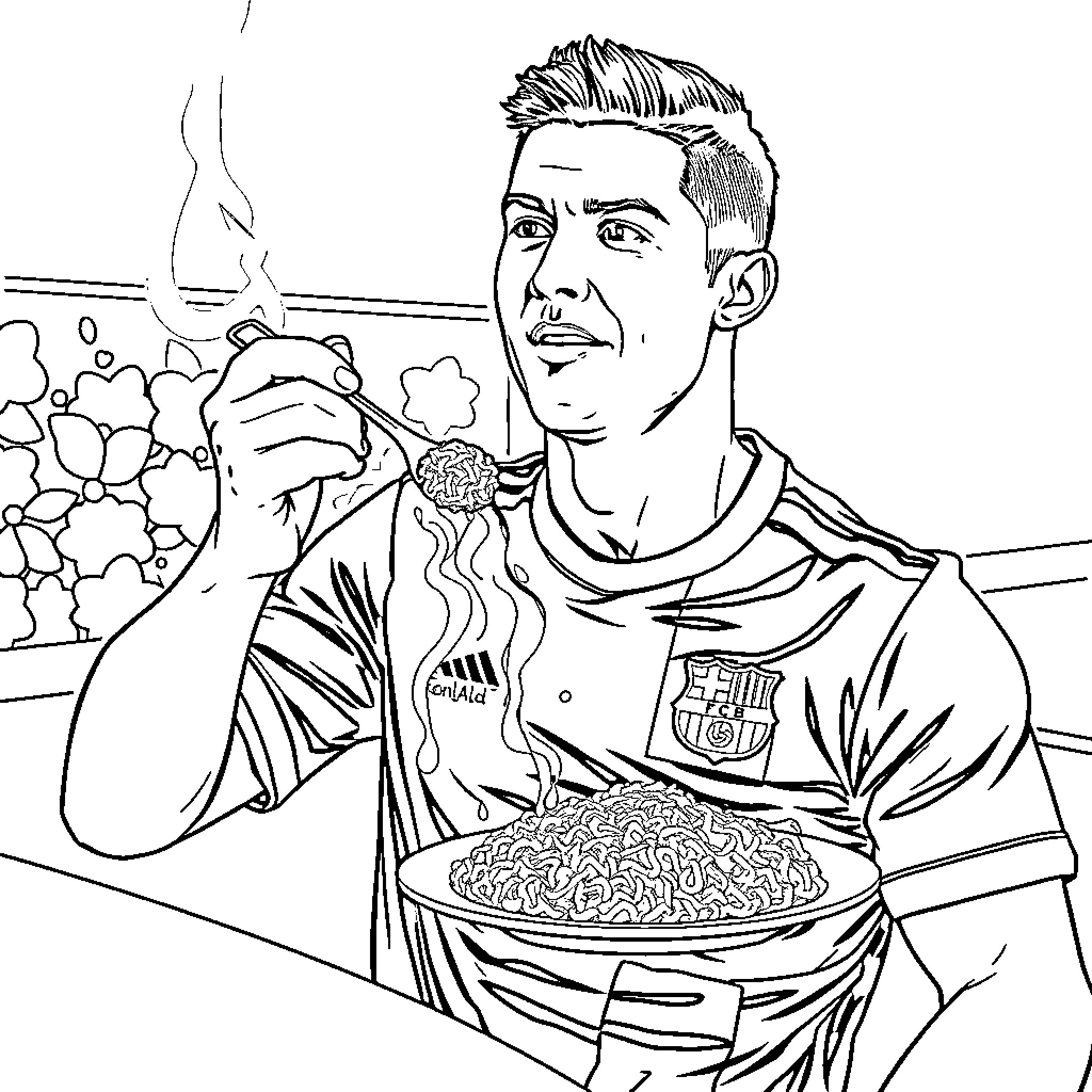 Cr7 Celebrating Goal with Happiness Coloring Page (free black-and-white line drawing printable PDF for all, from beginners to advanced learners, including children, teens, adults, and seniors)