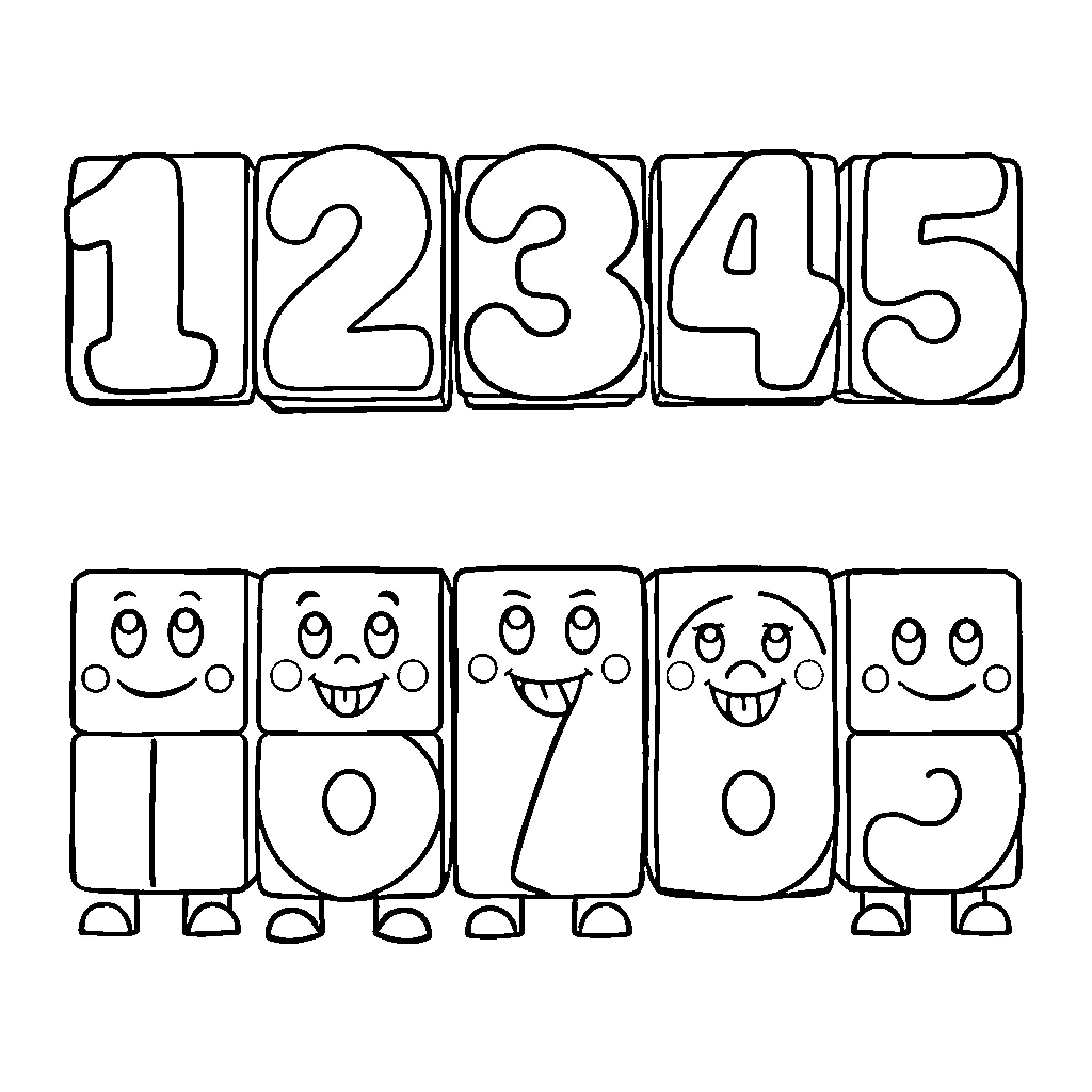 Numberblocks demonstrating counting and expressions Coloring Page (free black-and-white line drawing printable PDF for all, from beginners to advanced learners, including children, teens, adults, and seniors)