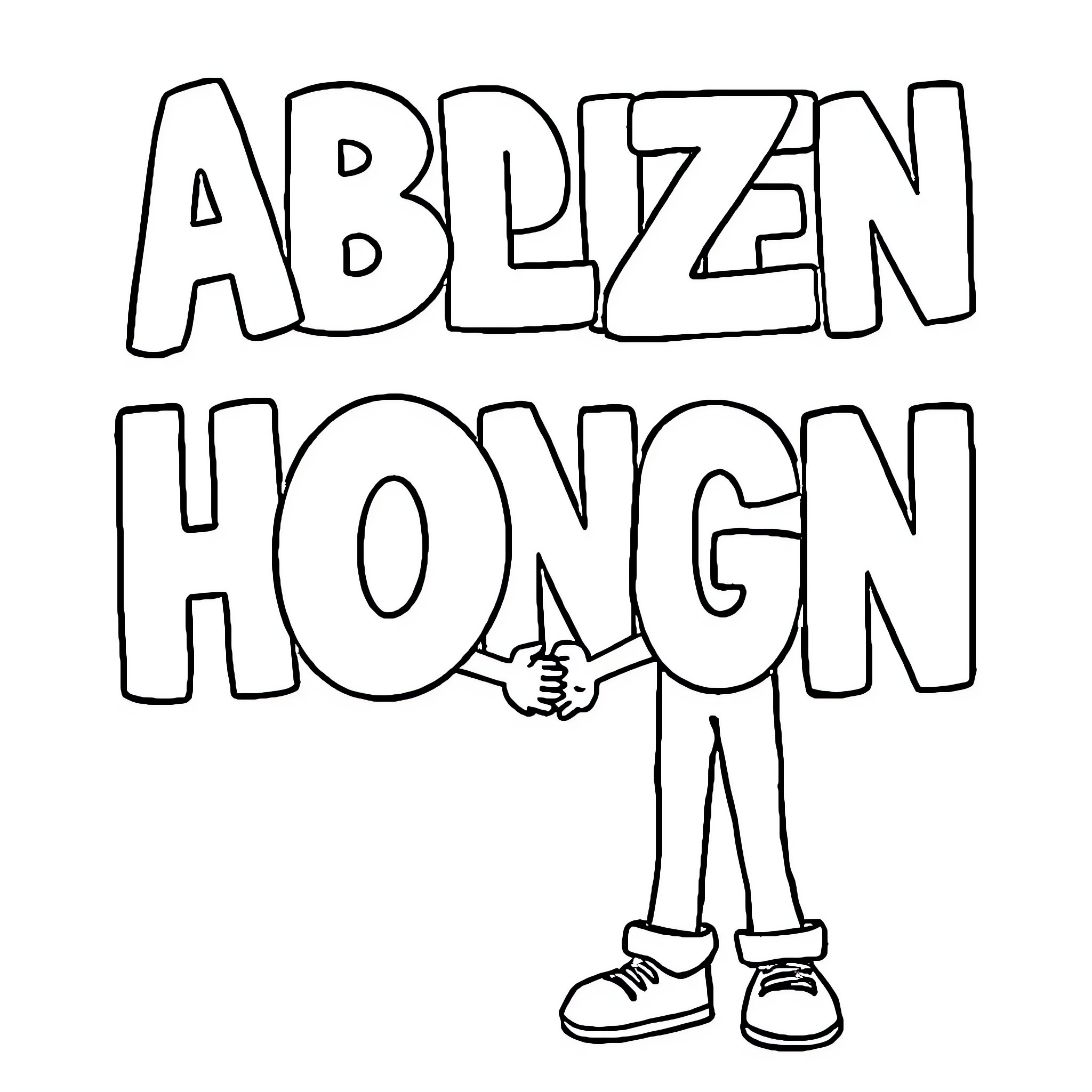 Alphabet Character Holding Hands Coloring Page (free black-and-white line drawing printable PDF for all, from beginners to advanced learners, including children, teens, adults, and seniors)