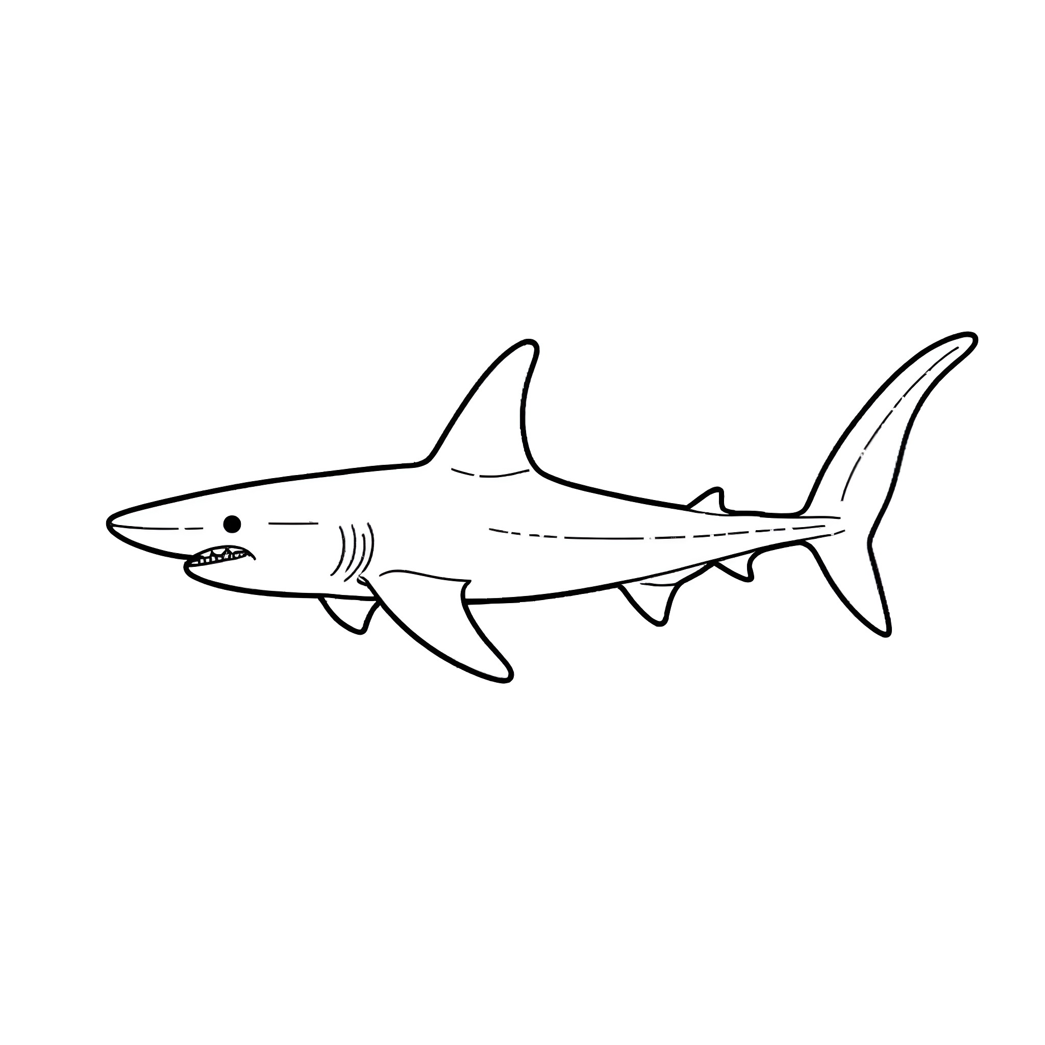 Hammer Shark swimming swiftly in the ocean Coloring Page (free black-and-white line drawing printable PDF for all, from beginners to advanced learners, including children, teens, adults, and seniors)