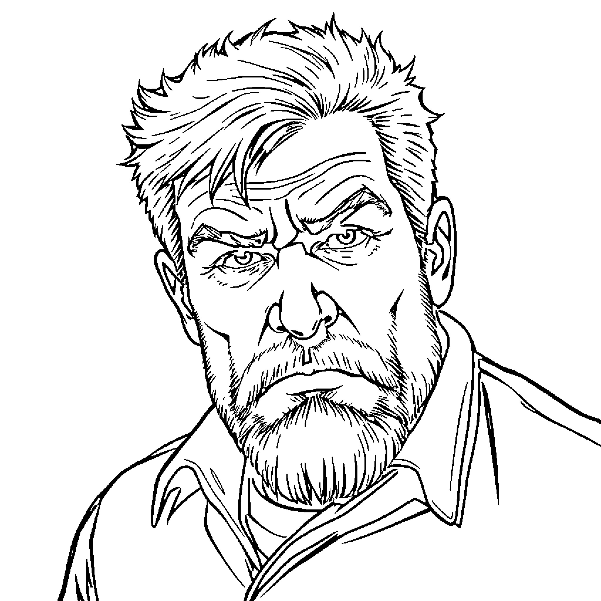 Tommy Masterson's Thoughtful Expression Coloring Page (free black-and-white line drawing printable PDF for all, from beginners to advanced learners, including children, teens, adults, and seniors)