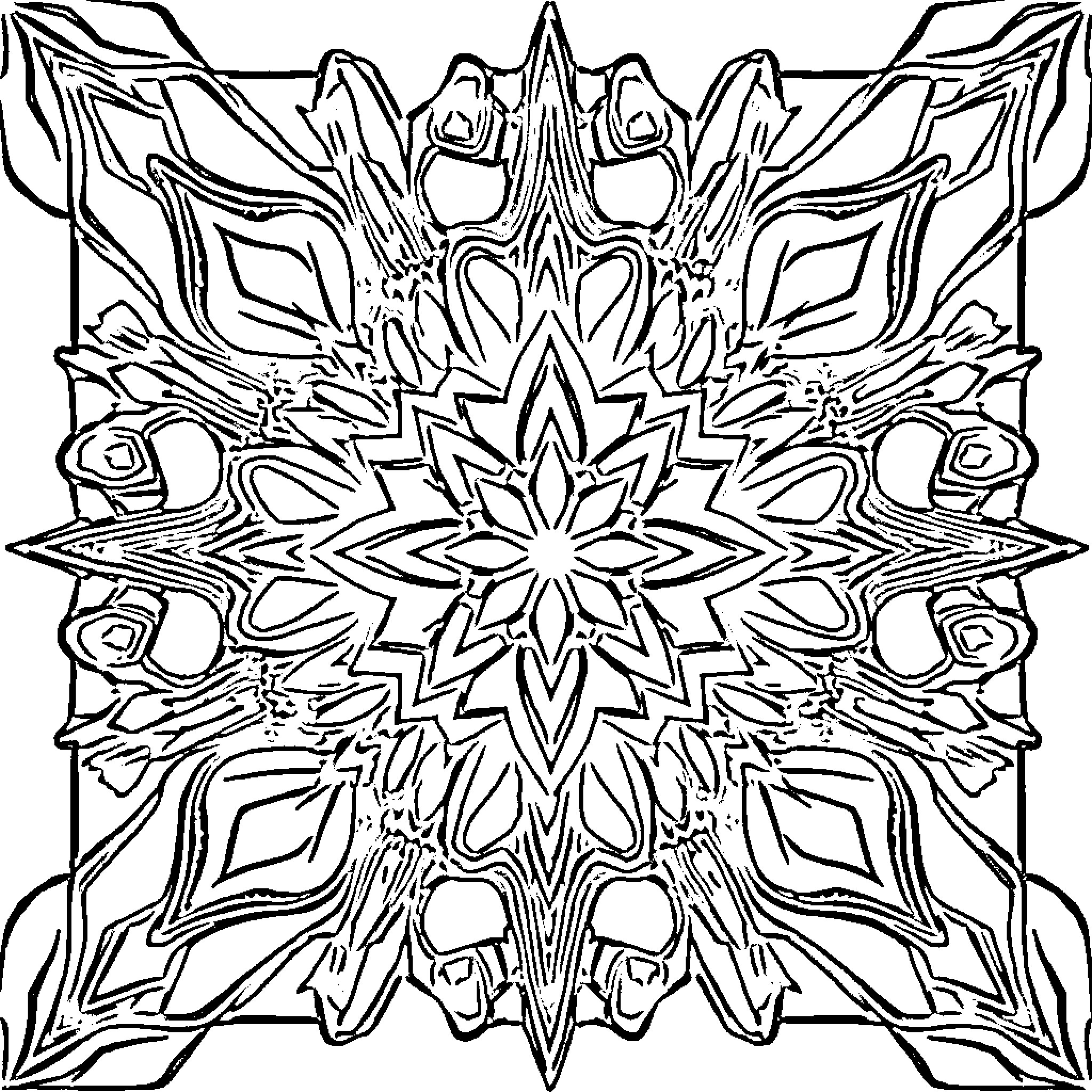 Square abstract geometric pattern Coloring Page (free black-and-white line drawing printable PDF for all, from beginners to advanced learners, including children, teens, adults, and seniors)