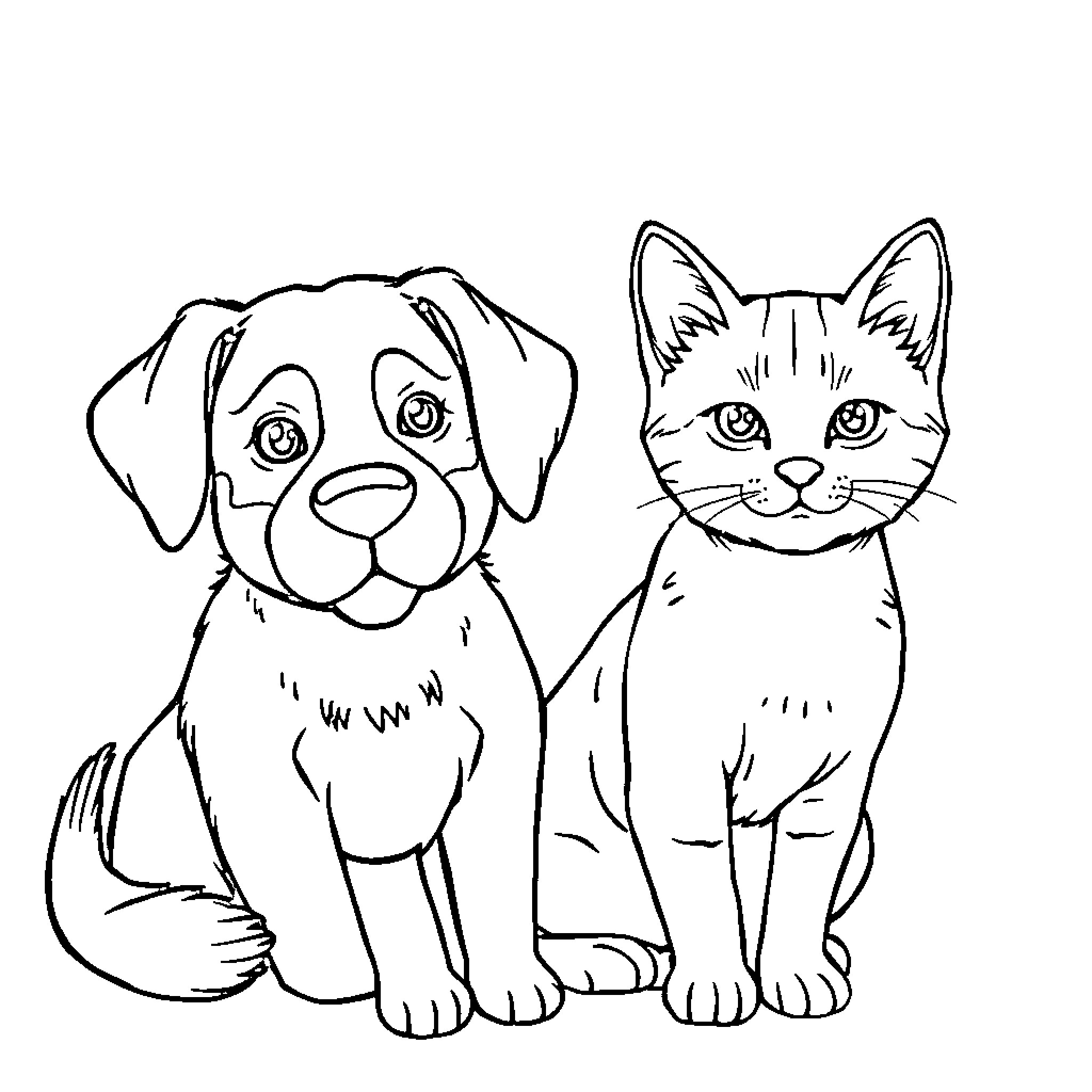 Animal friends posing together Coloring Page (free black-and-white line drawing printable PDF for all, from beginners to advanced learners, including children, teens, adults, and seniors)