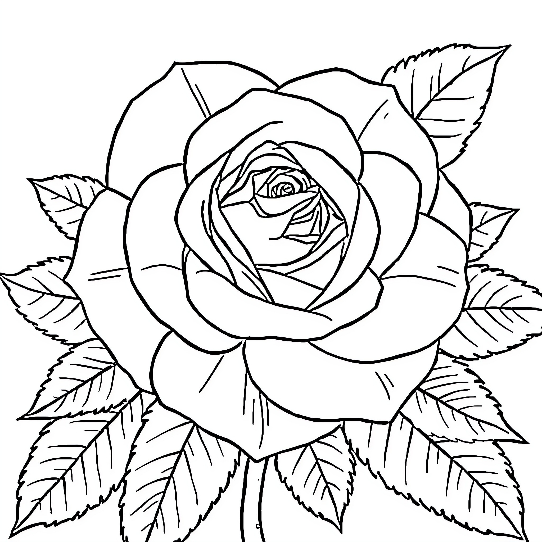 Rose Blooming in Elegant Monochrome Coloring Page (free black-and-white line drawing printable PDF for all, from beginners to advanced learners, including children, teens, adults, and seniors)
