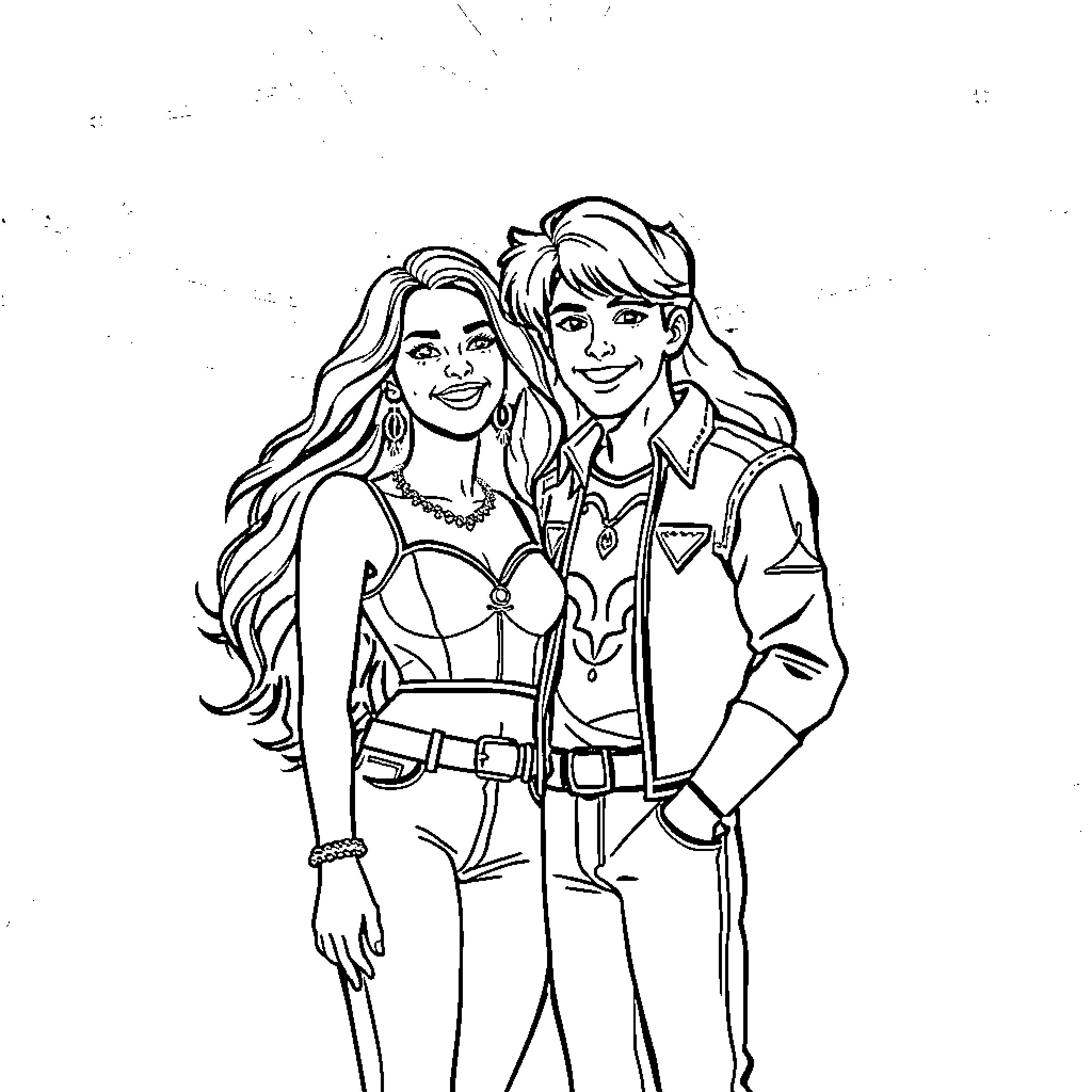 Jem and the Holograms in colorful and vibrant outfits Coloring Page (free black-and-white line drawing printable PDF for all, from beginners to advanced learners, including children, teens, adults, and seniors)