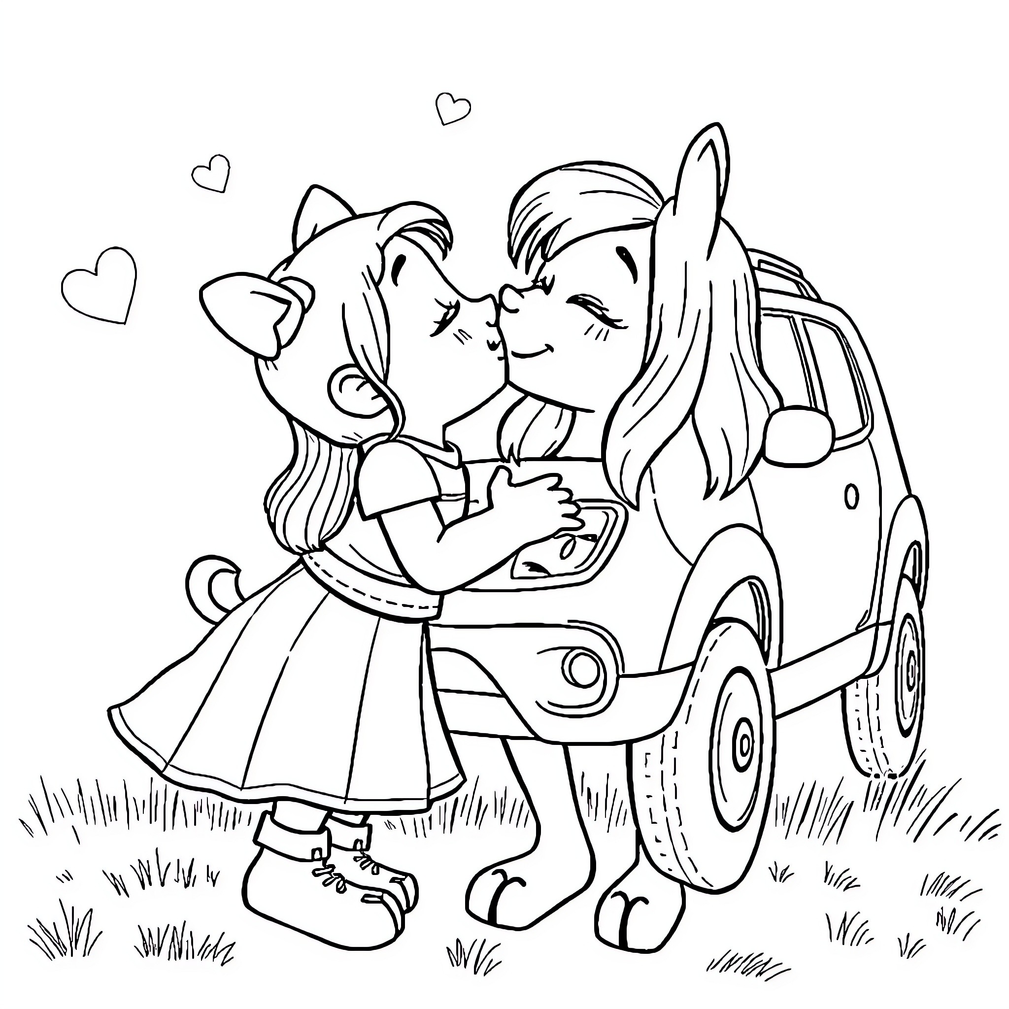 Dacia Bigster Compact Family Bonding Coloring Page (free black-and-white line drawing printable PDF for all, from beginners to advanced learners, including children, teens, adults, and seniors)