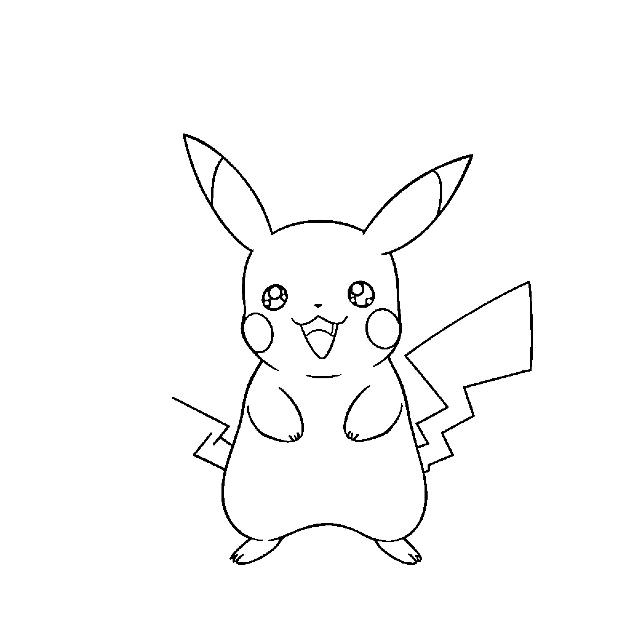 Pikachu displaying an excited expression Coloring Page (free black-and-white line drawing printable PDF for all, from beginners to advanced learners, including children, teens, adults, and seniors)