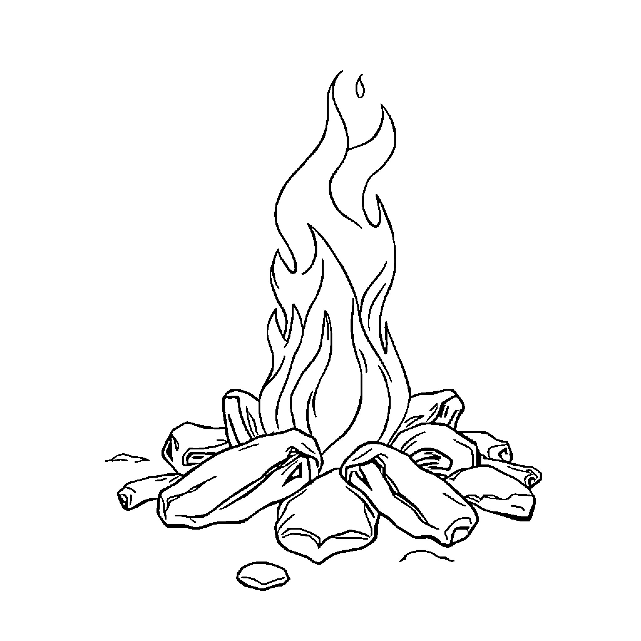 Smoulder Campfire Ablaze in the Wilderness Coloring Page (free black-and-white line drawing printable PDF for all, from beginners to advanced learners, including children, teens, adults, and seniors)