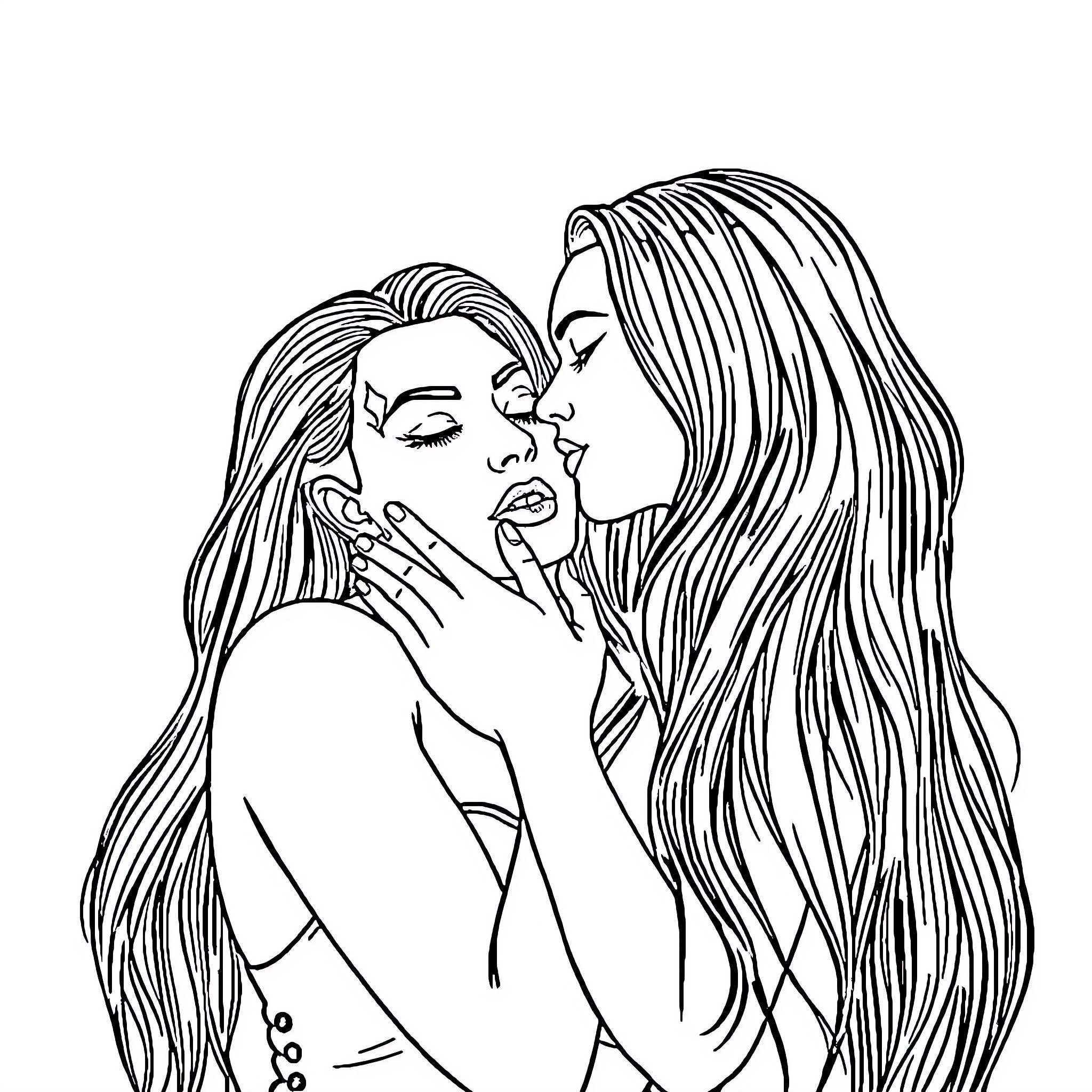 Kim Kardashian's Dramatic Selfie Moment Coloring Page (free black-and-white line drawing printable PDF for all, from beginners to advanced learners, including children, teens, adults, and seniors)