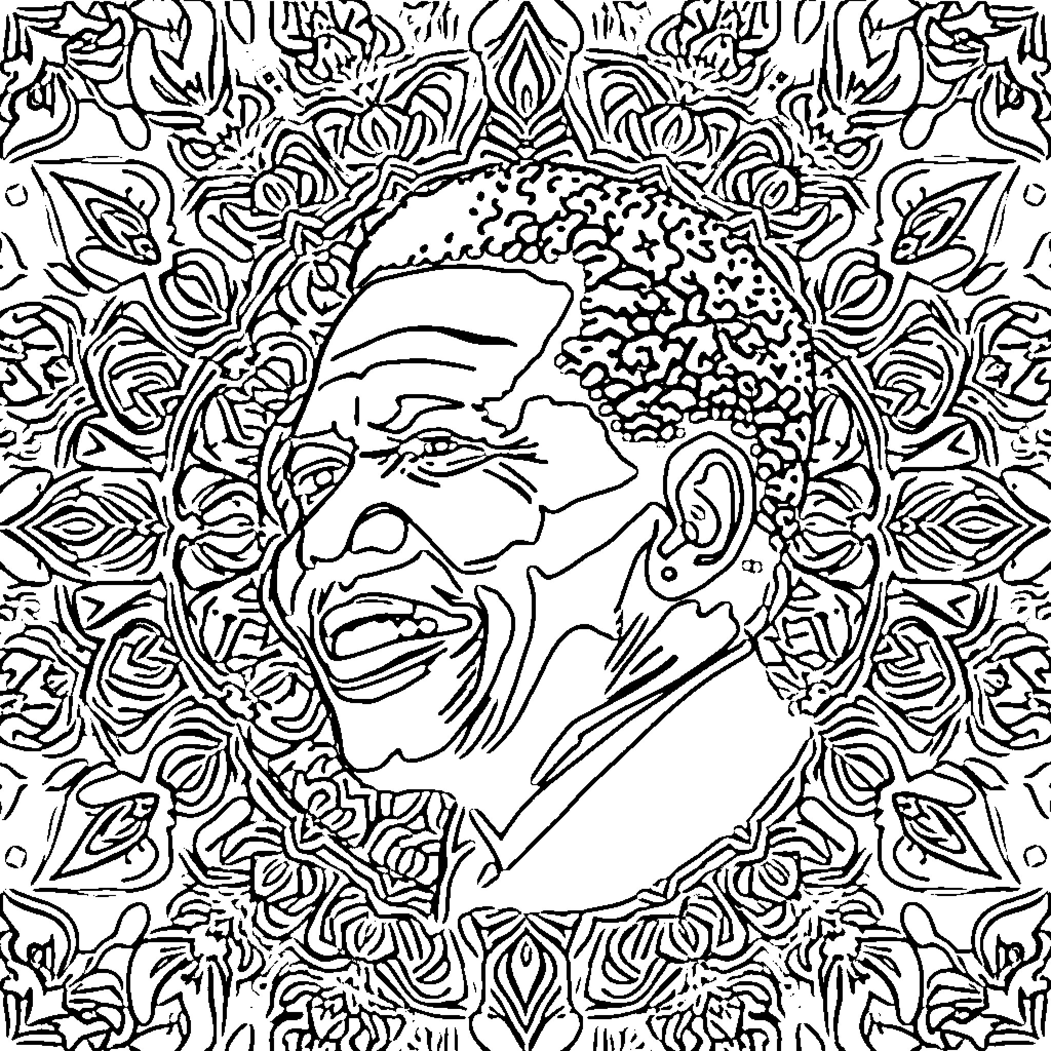 Mandala portrait of a thoughtful, expressive person Coloring Page (free black-and-white line drawing printable PDF for all, from beginners to advanced learners, including children, teens, adults, and seniors)