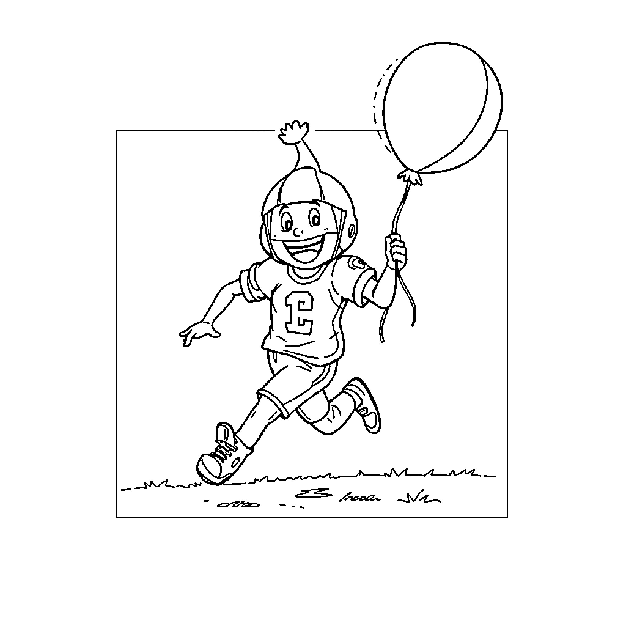 Football Player Celebrating with Balloon Coloring Page (free black-and-white line drawing printable PDF for all, from beginners to advanced learners, including children, teens, adults, and seniors)