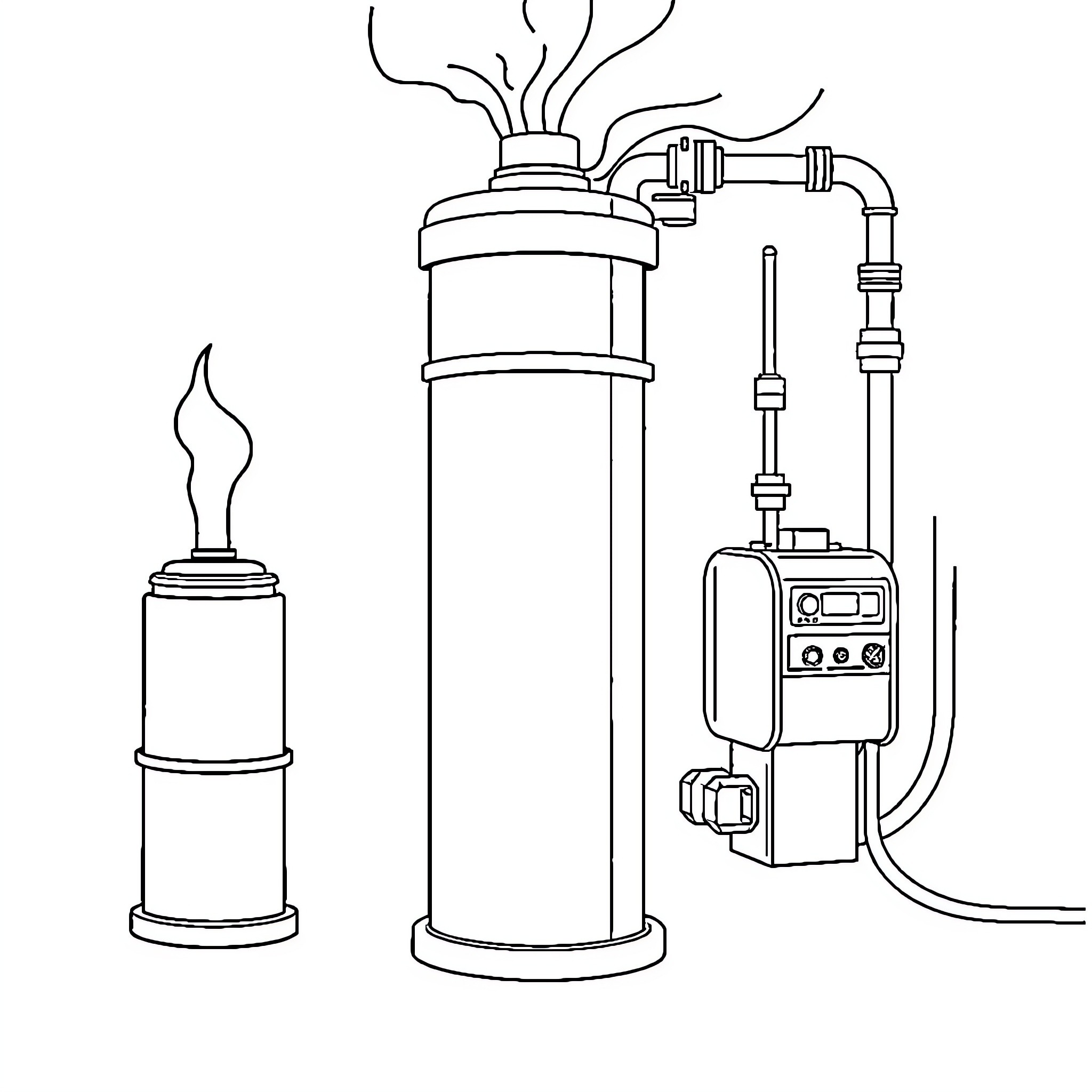 Gas Filtration System with Technical Components Coloring Page (free black-and-white line drawing printable PDF for all, from beginners to advanced learners, including children, teens, adults, and seniors)