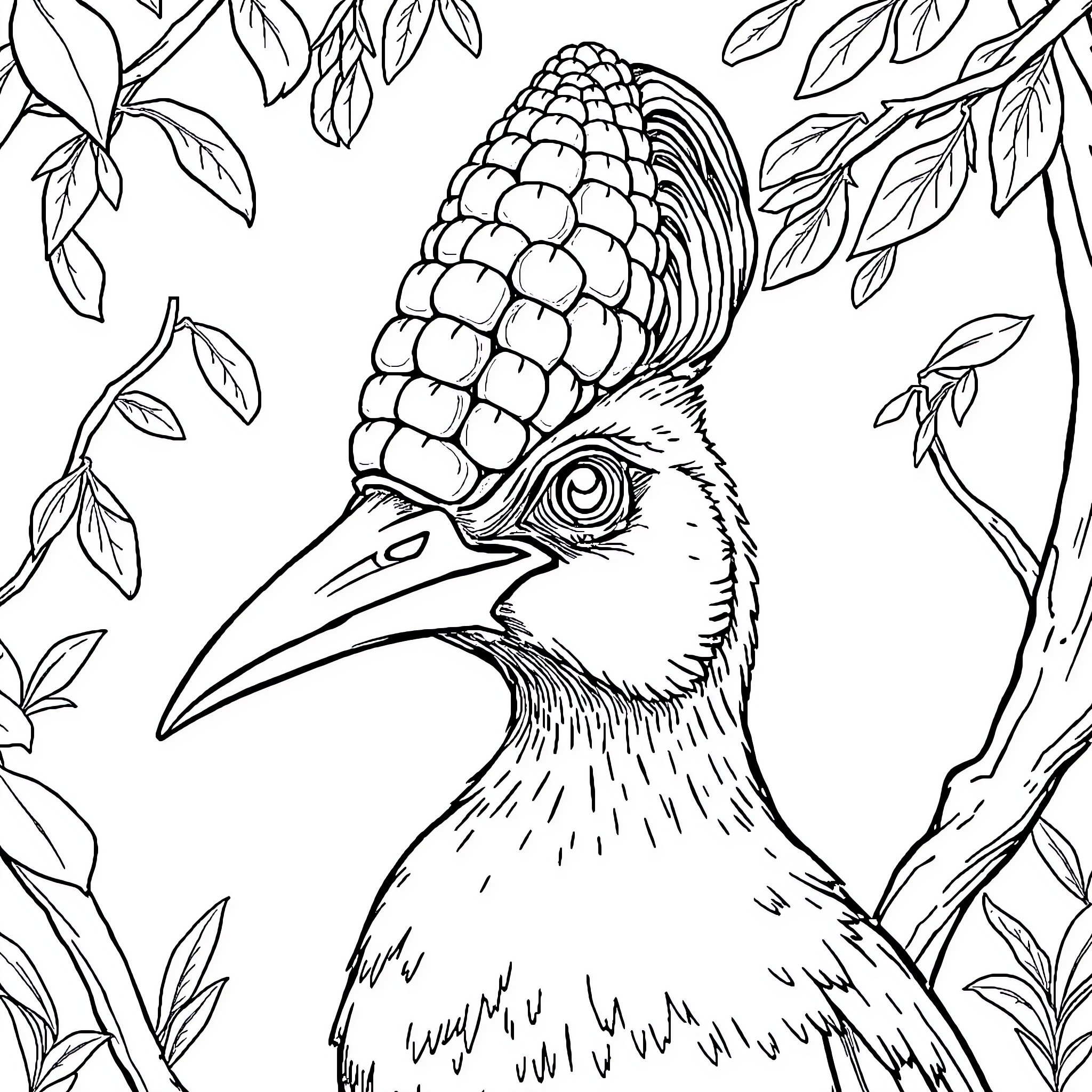Squirrel with unique headdress in nature Coloring Page (free black-and-white line drawing printable PDF for all, from beginners to advanced learners, including children, teens, adults, and seniors)