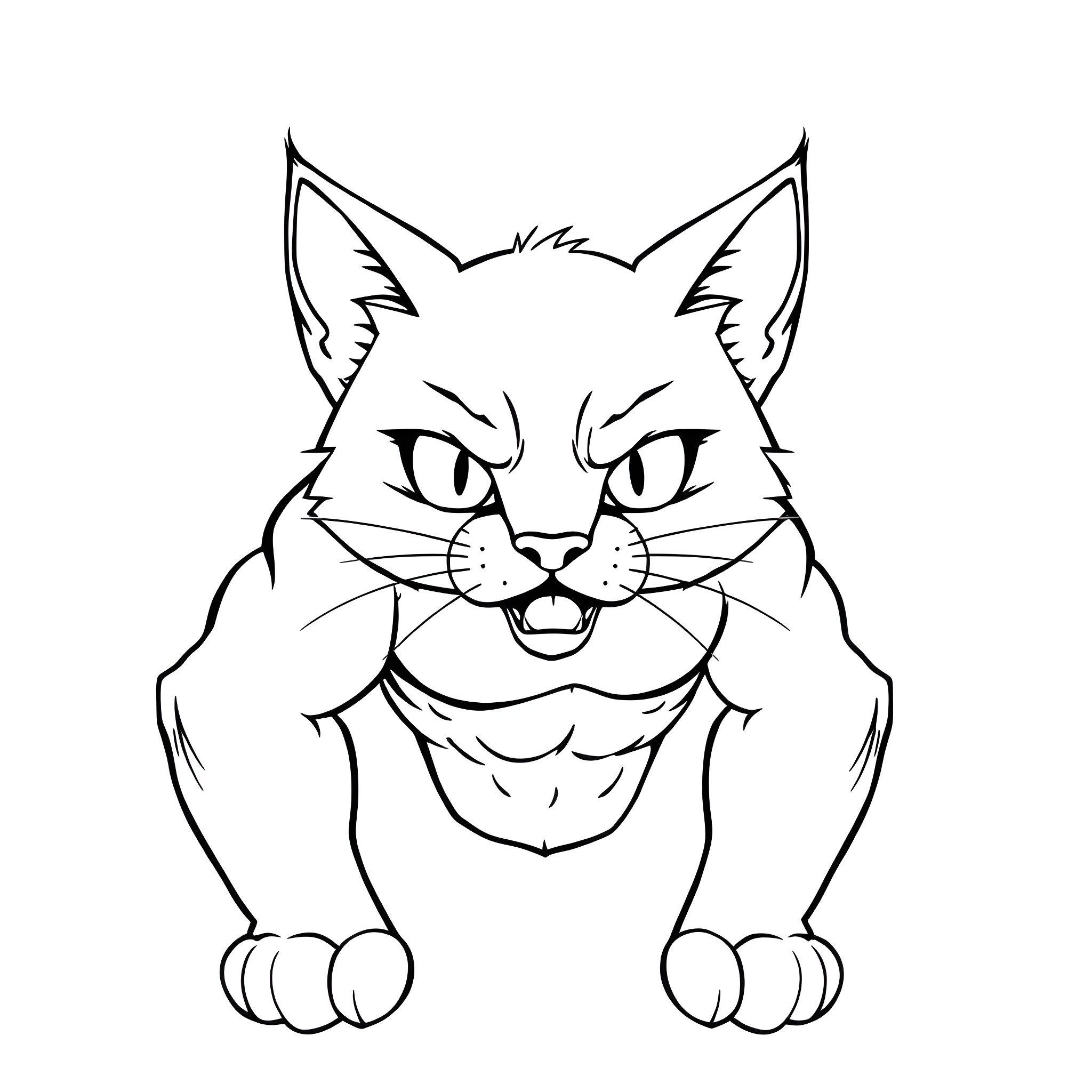 Cat with mischievous expression Coloring Page (free black-and-white line drawing printable PDF for all, from beginners to advanced learners, including children, teens, adults, and seniors)