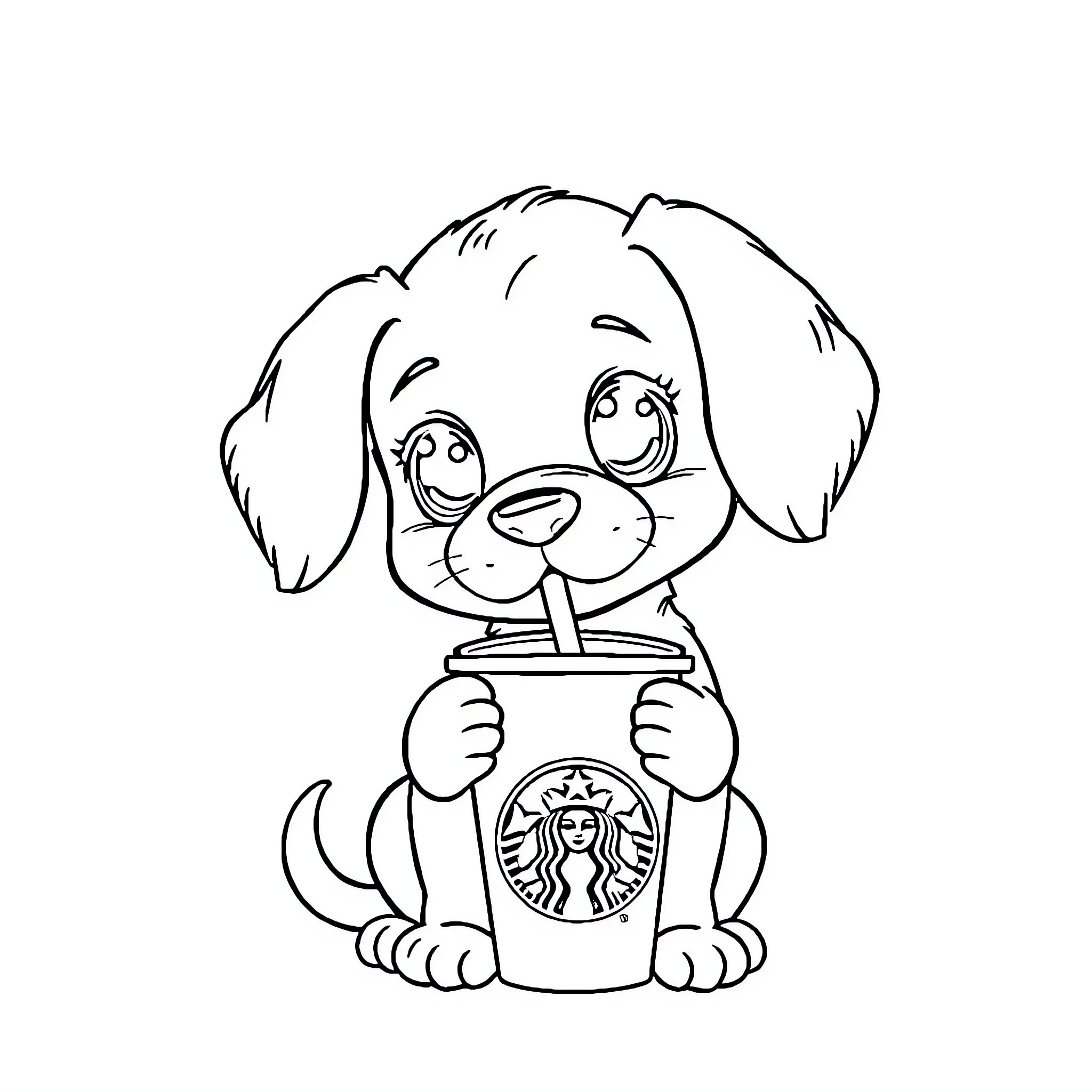 Puppy enjoying a refreshing drink Coloring Page (free black-and-white line drawing printable PDF for all, from beginners to advanced learners, including children, teens, adults, and seniors)