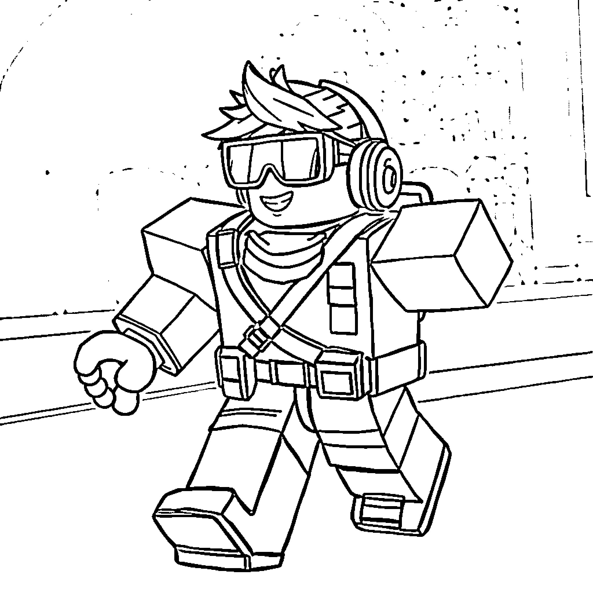Roblox Character in Adventurous Gear Coloring Page (free black-and-white line drawing printable PDF for all, from beginners to advanced learners, including children, teens, adults, and seniors)